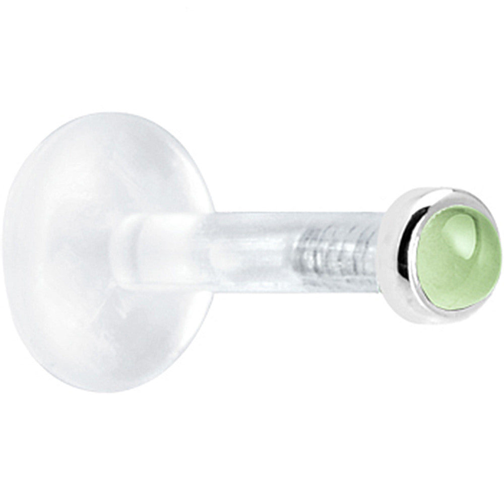 Solid 14K White Gold 2mm Genuine Peridot Bioplast Push in Labret