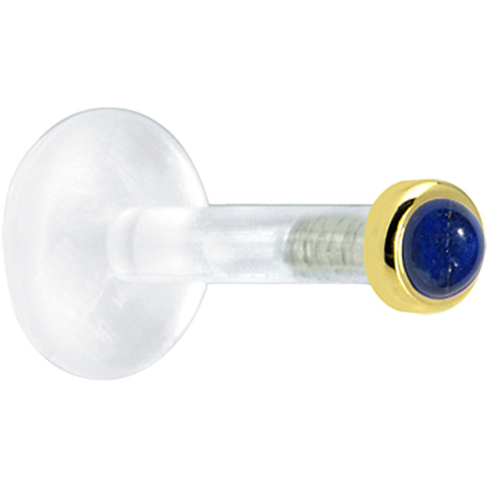 Solid 14K Yellow Gold 2mm Genuine Blue Lapis Lazuli Bioplast Push in Labret