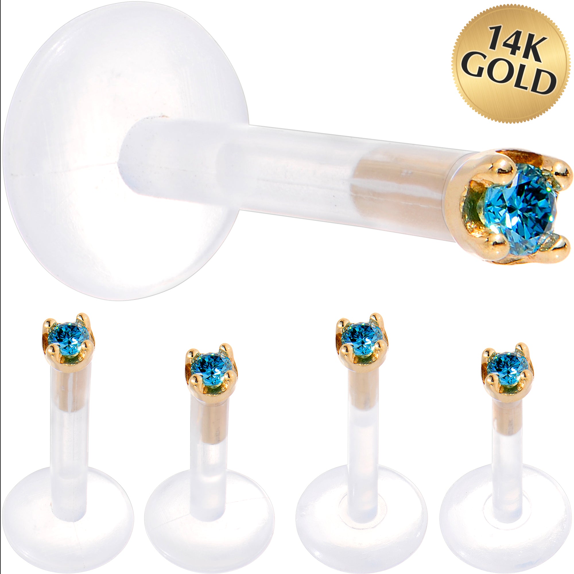 Solid 14K Yellow Gold 1.5mm Genuine Blue Diamond Bioplast Push in Labret