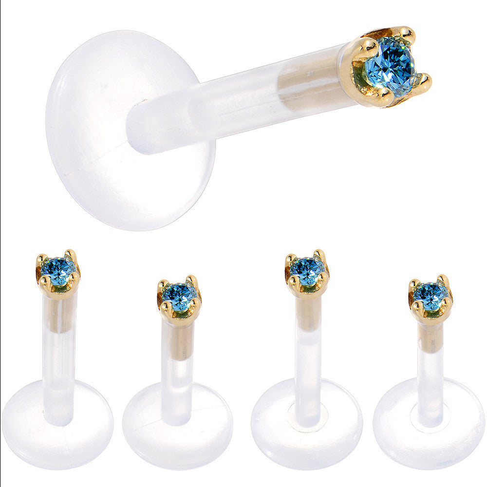 Solid 14K Yellow Gold 1.5mm Genuine Blue Diamond Bioplast Push in Labret