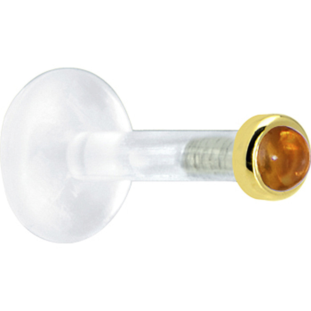 Solid 14K Yellow Gold 2mm Genuine Citrine Bioplast Push in Labret