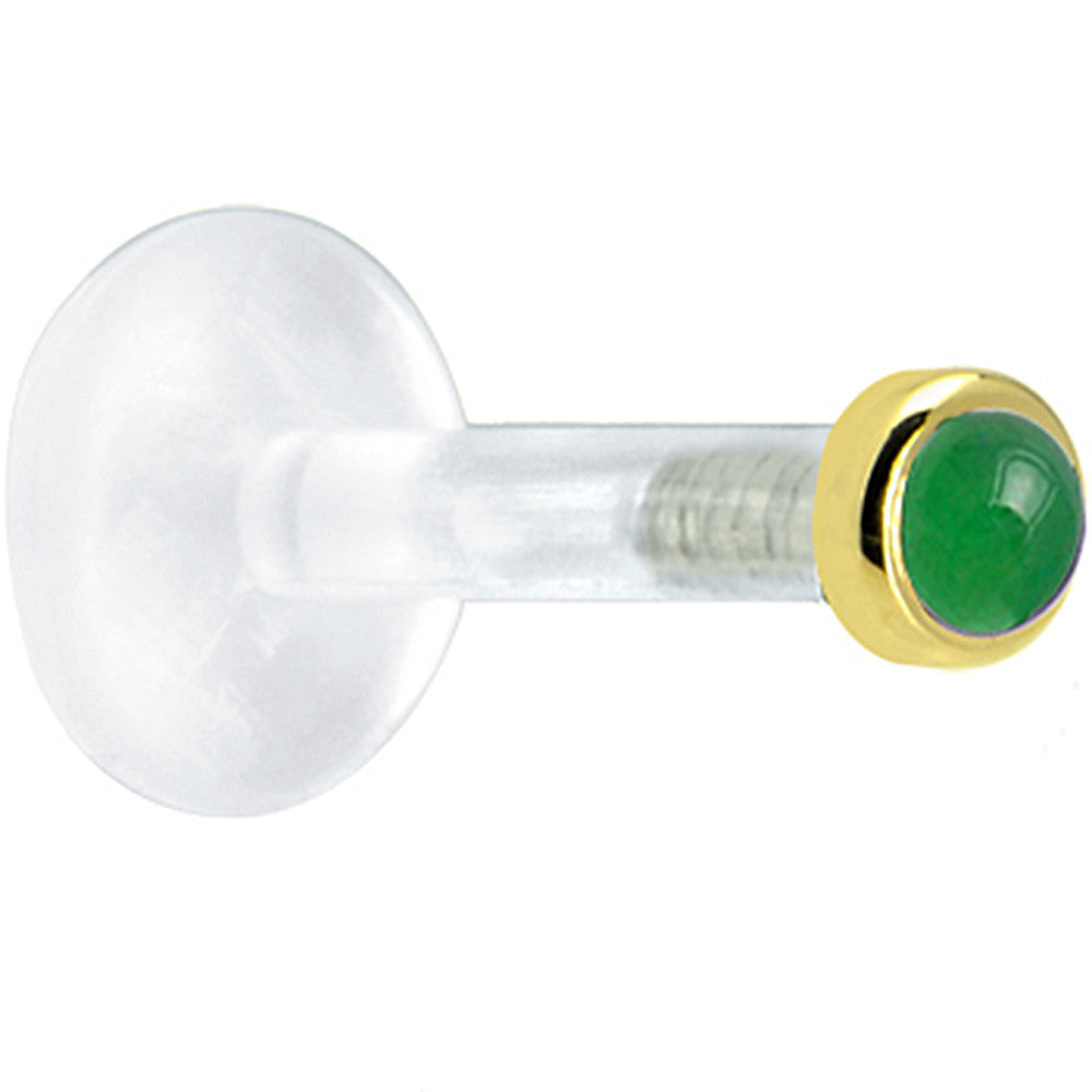 Solid 14K Yellow Gold 2mm Genuine Jade Bioplast Push in Labret