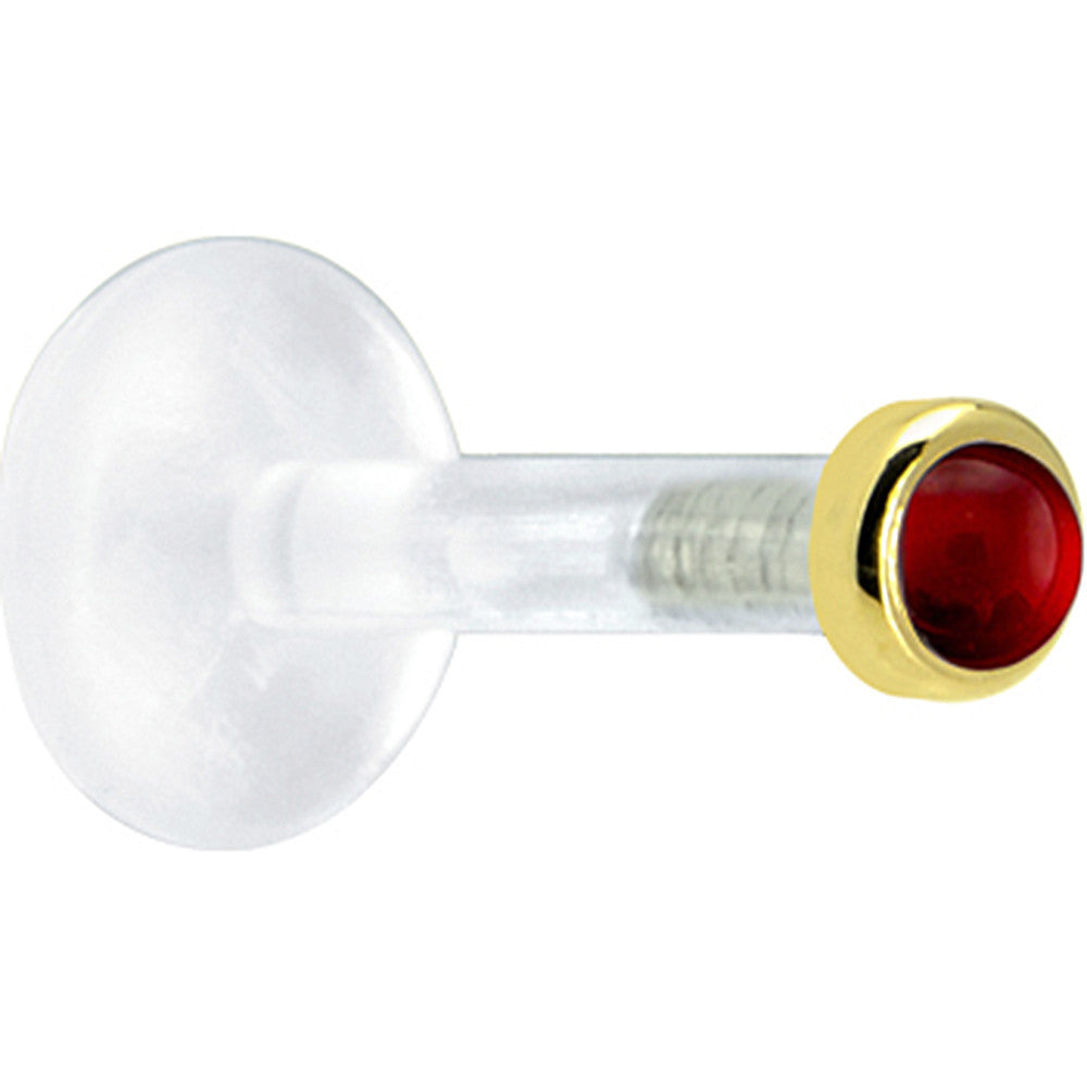 Solid 14K Yellow Gold 2mm Genuine Ruby Bioplast Push in Labret