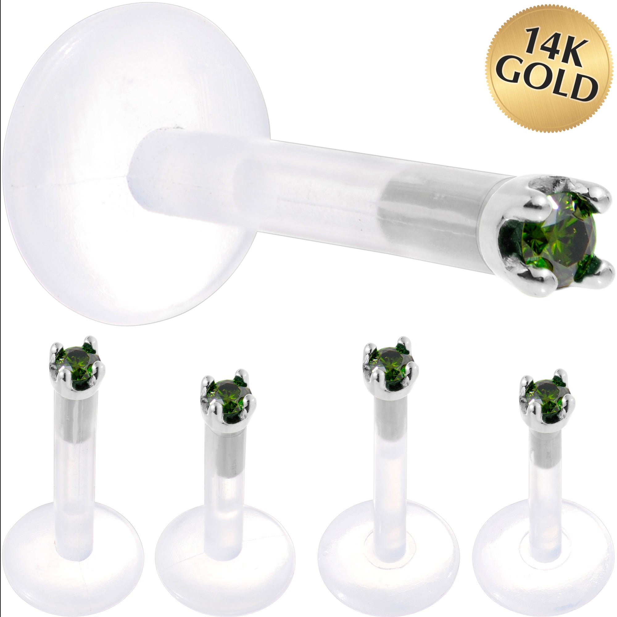 Solid 14K White Gold 1.5mm Genuine Green Diamond Bioplast Push in Monroe