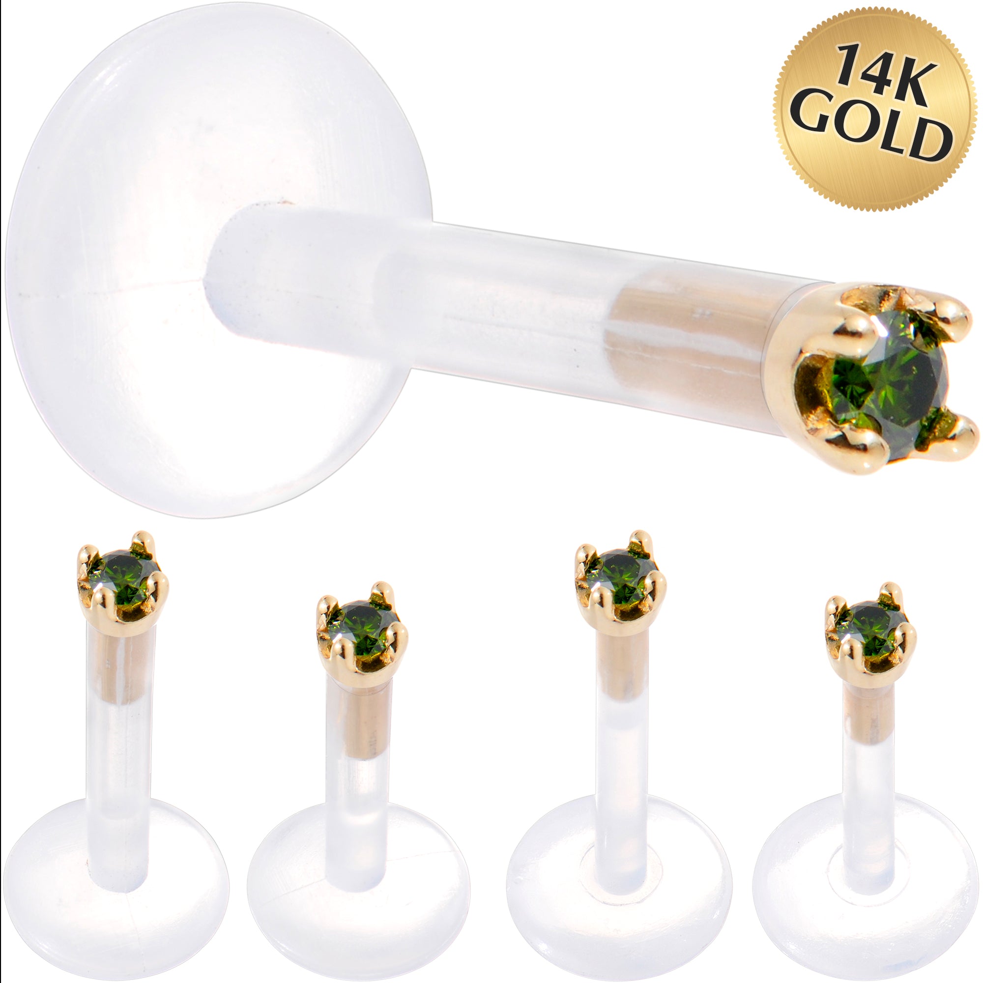 Solid 14K Yellow Gold 1.5mm Genuine Green Diamond Bioplast Push in Monroe