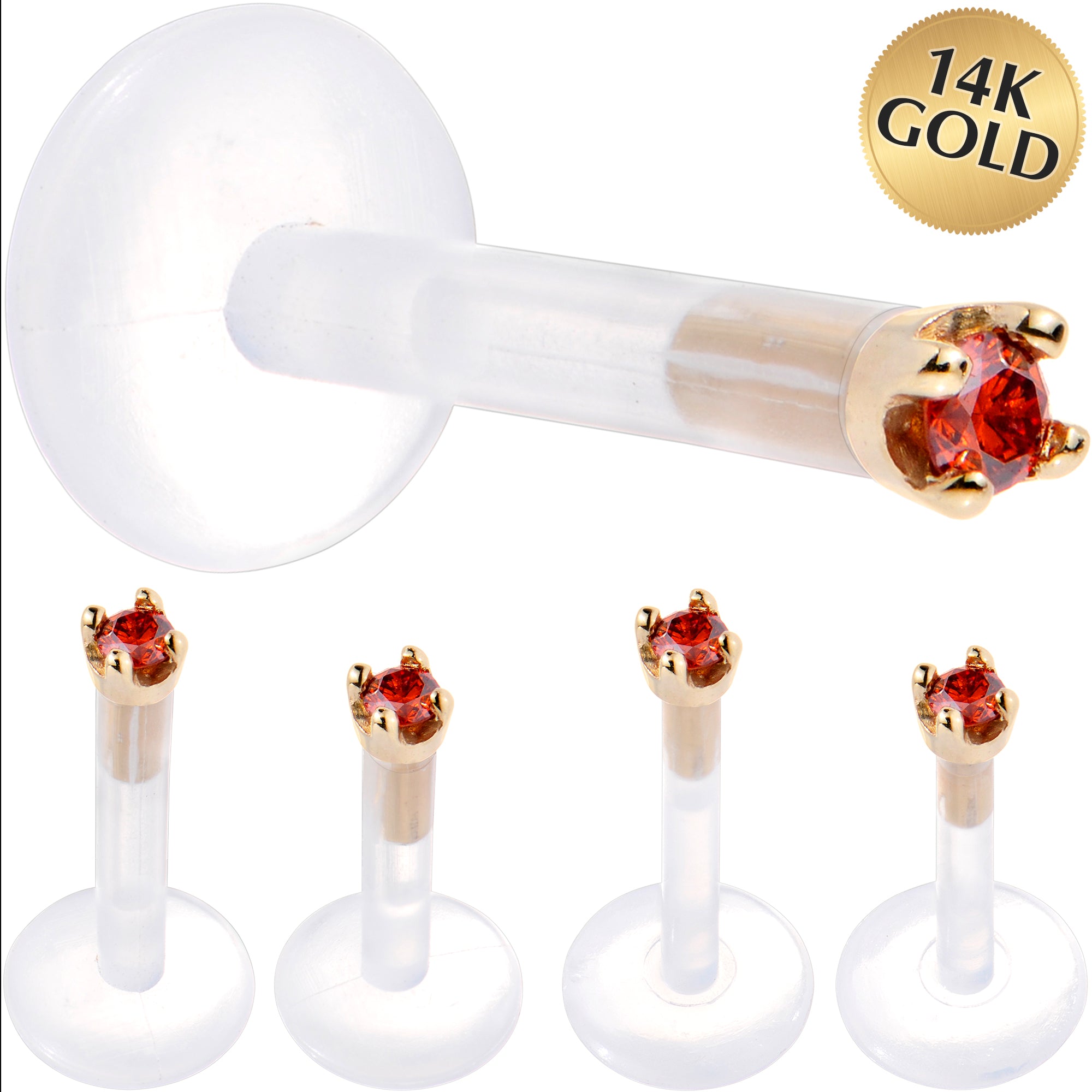 Solid 14K Yellow Gold 1.5mm Genuine Red Diamond Bioplast Push in Monroe