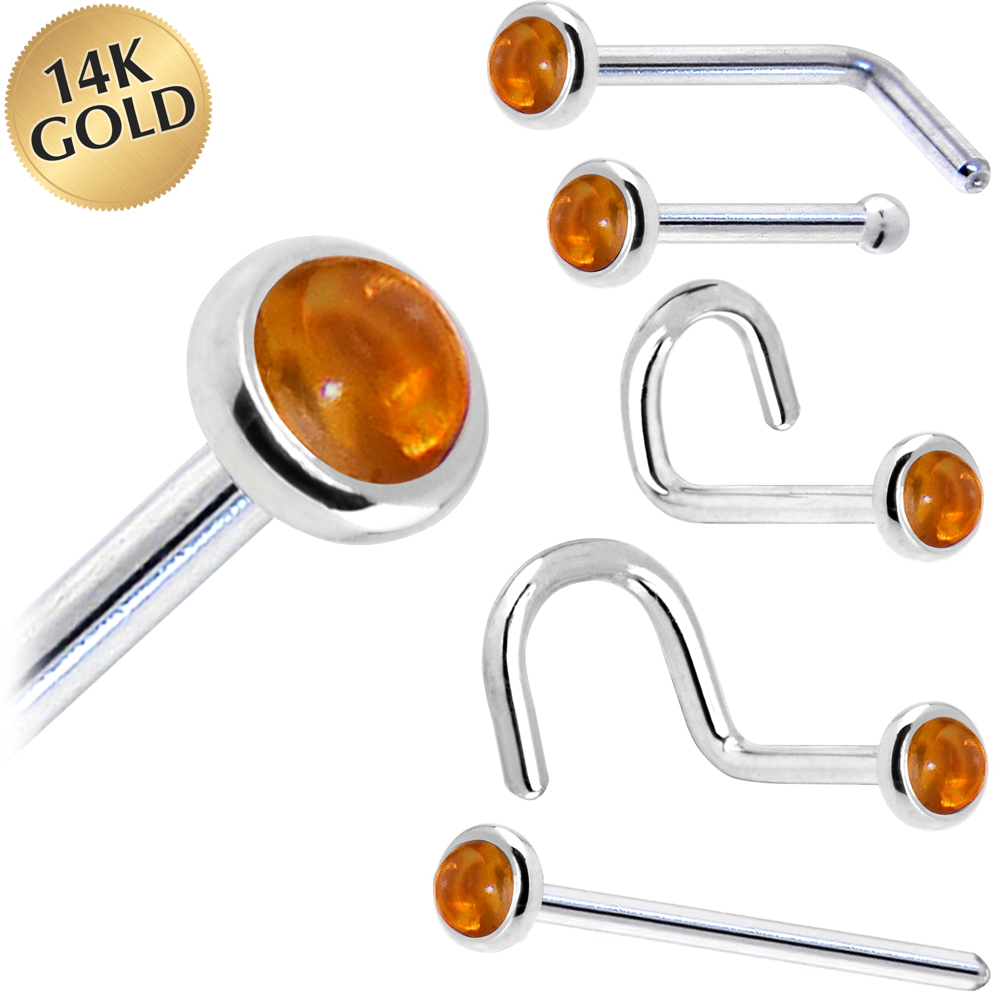 Solid 14KT White Gold November 2mm Genuine Citrine Saffron Nose Ring 18 Gauge