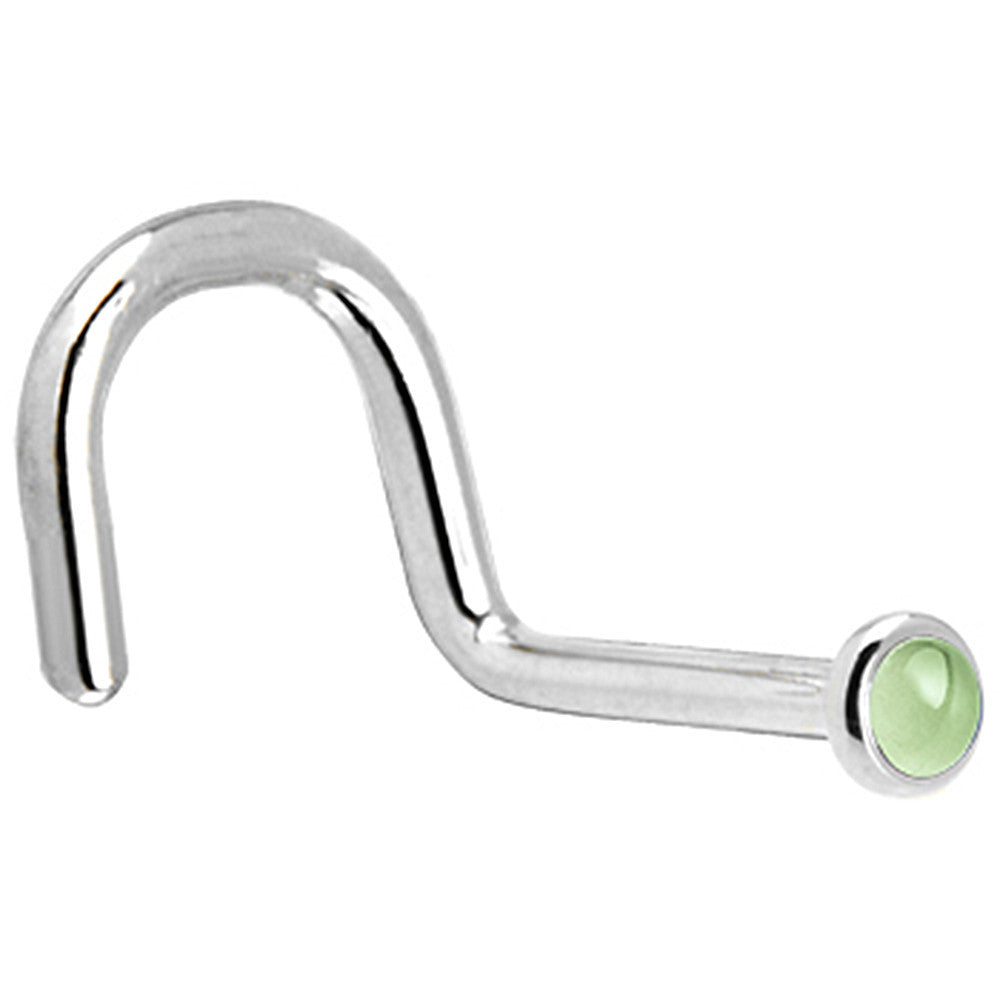 14KT White Gold Nose Ring with 2mm Peridot August Birthstone Nose Bone