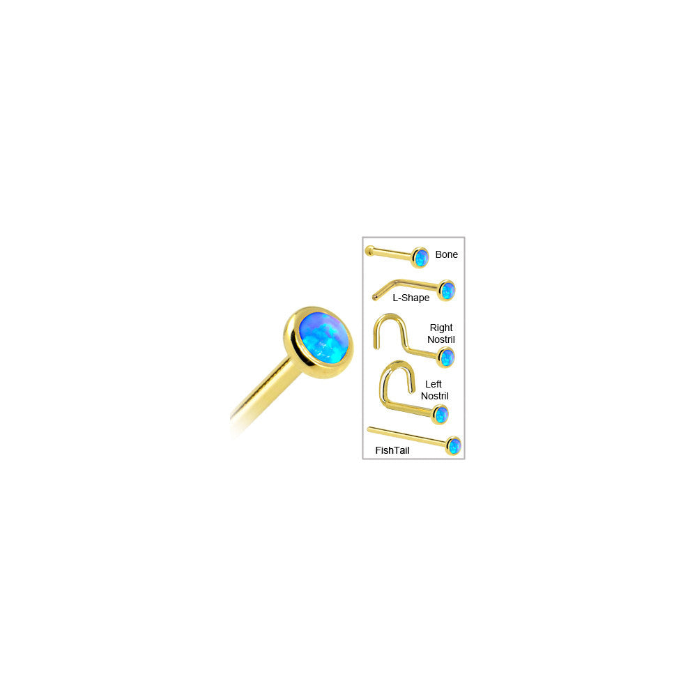14KT Yellow Gold 2mm Opal Nose Screw Nose Ring 20 Gauge