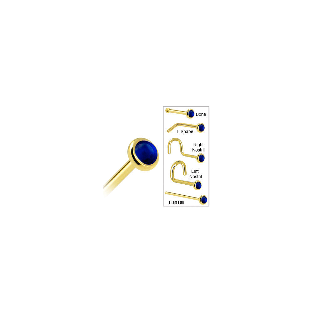 Genuine Sapphire Nose Ring 14KT Yellow Gold 18 Gauge Nose Bone September Stone