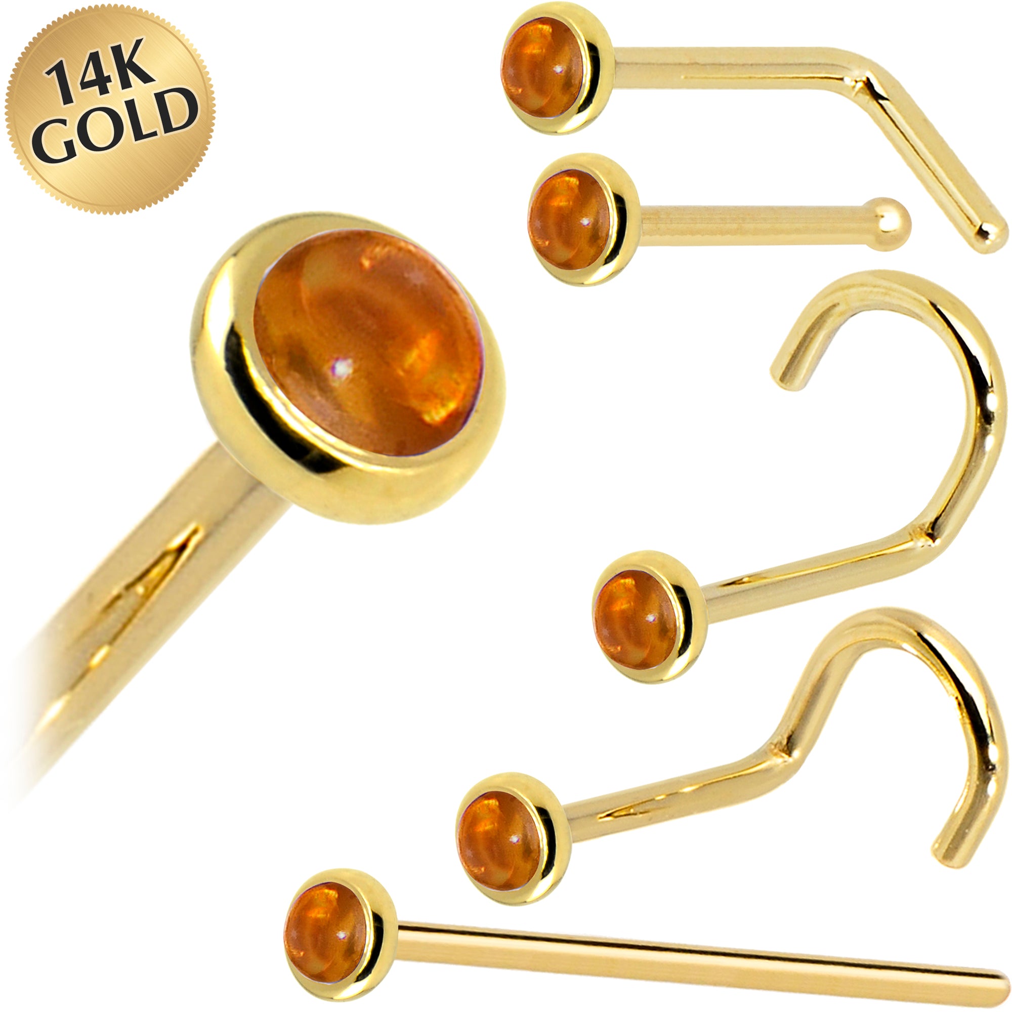 Solid 14KT Yellow Gold November 2mm Citrine Saffron Nose Ring 18 Gauge