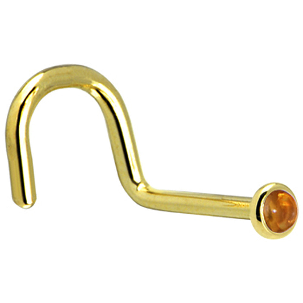 14KT Yellow Gold November Citrine Saffron Nose Ring Nose Bone 20 Gauge