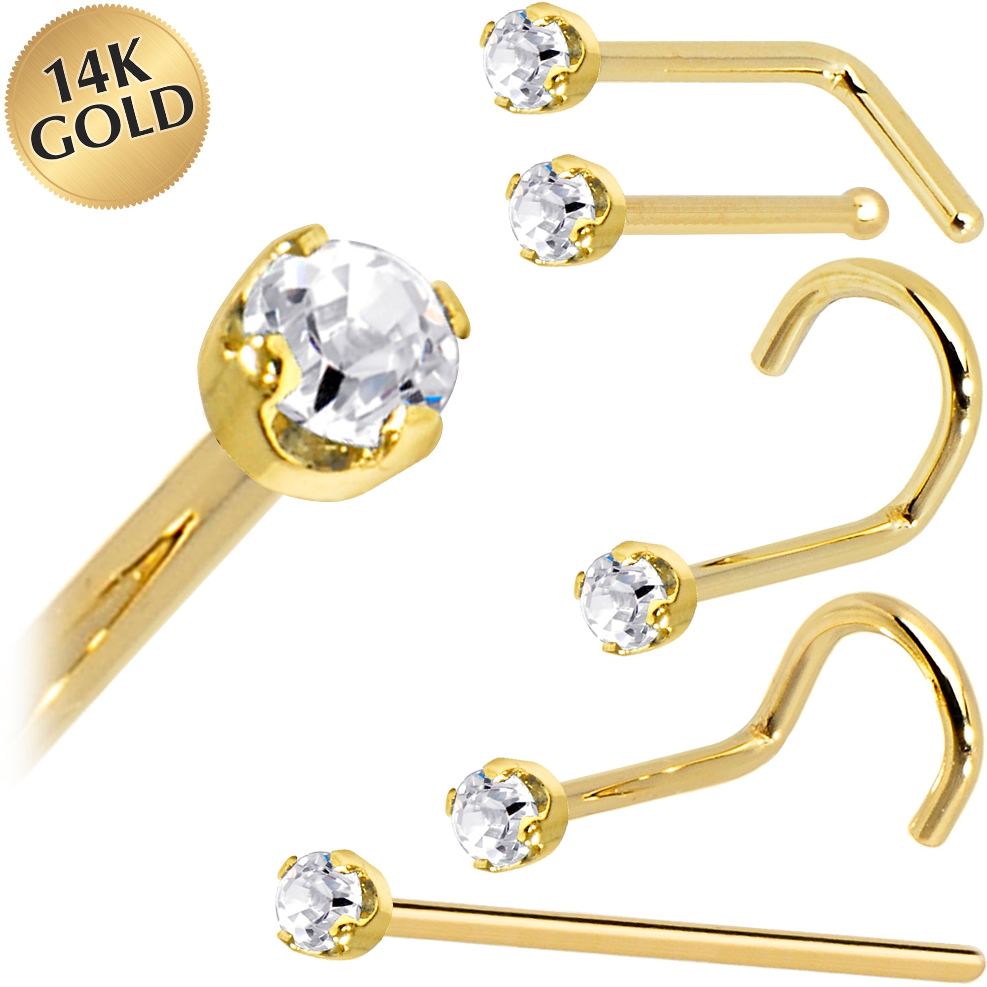 Solid 14KT Yellow Gold (April) 2mm Genuine Diamond Nose Ring