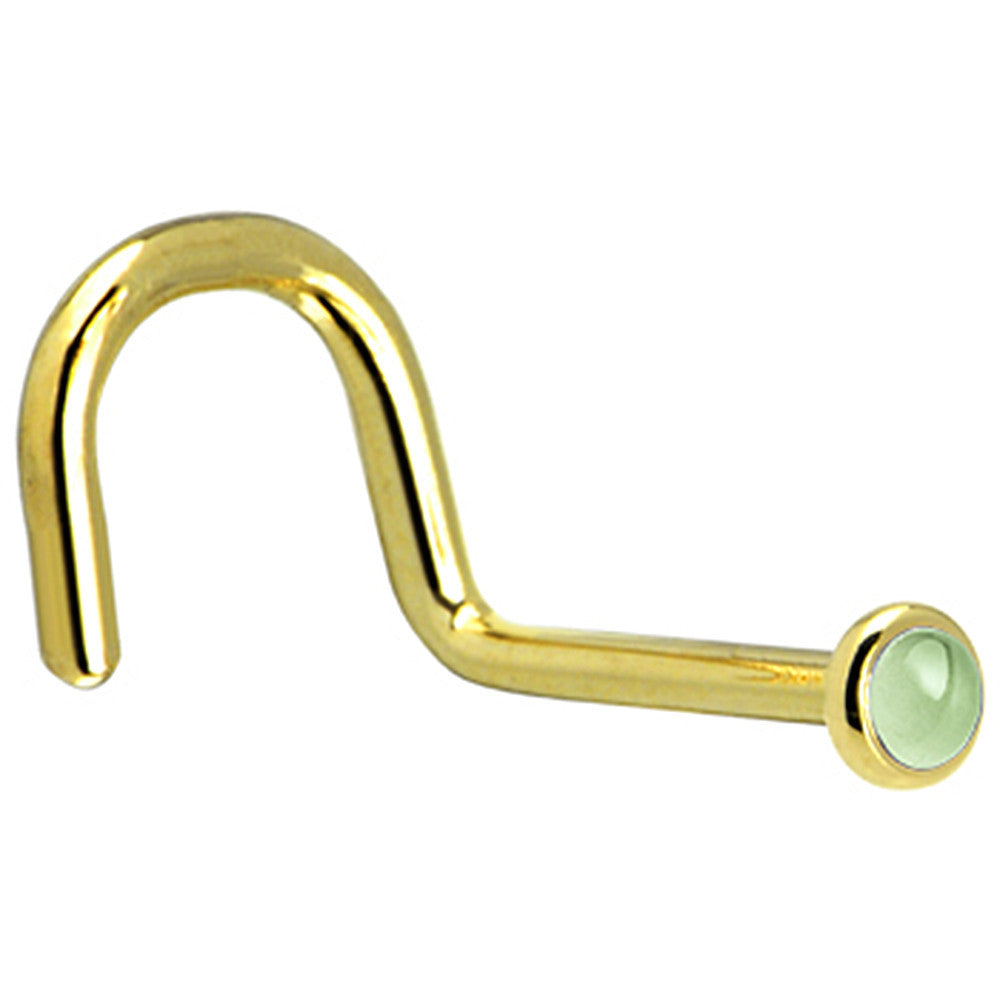 14KT Yellow Gold August Peridot Nose Bone 2mm 18 Gauge