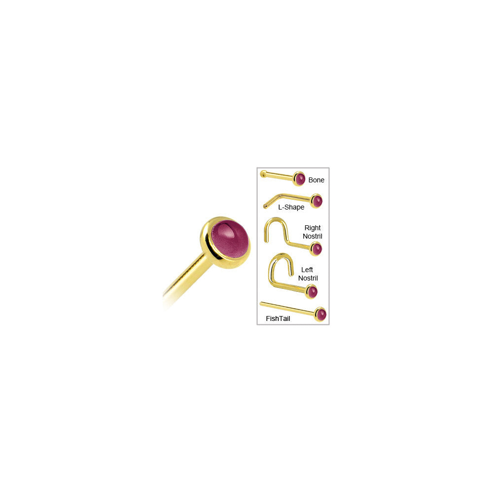 Solid 14KT Yellow Gold 2mm Genuine Raspberry Rhodolite Garnet Nose Ring Nose Bone Nose Screw L Shape