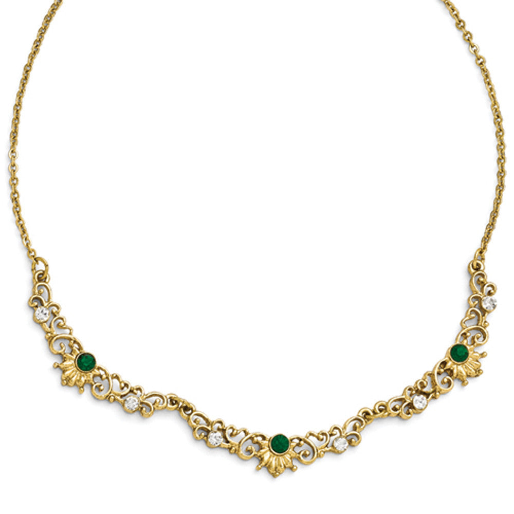 Gold Tone Downton Abbey Emerald Green Imperial Necklace
