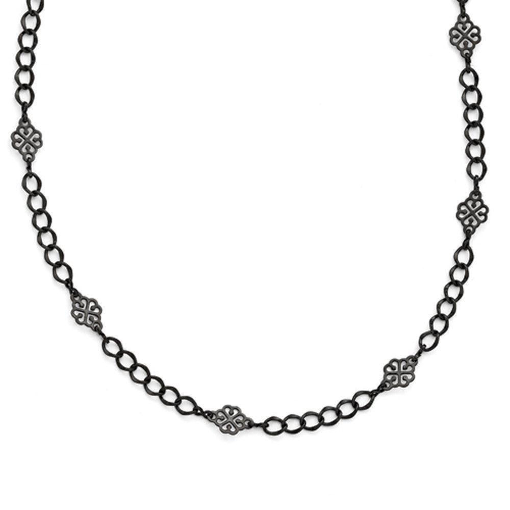 Black Plated Downton Abbey Wide Link Flower Opera Necklace