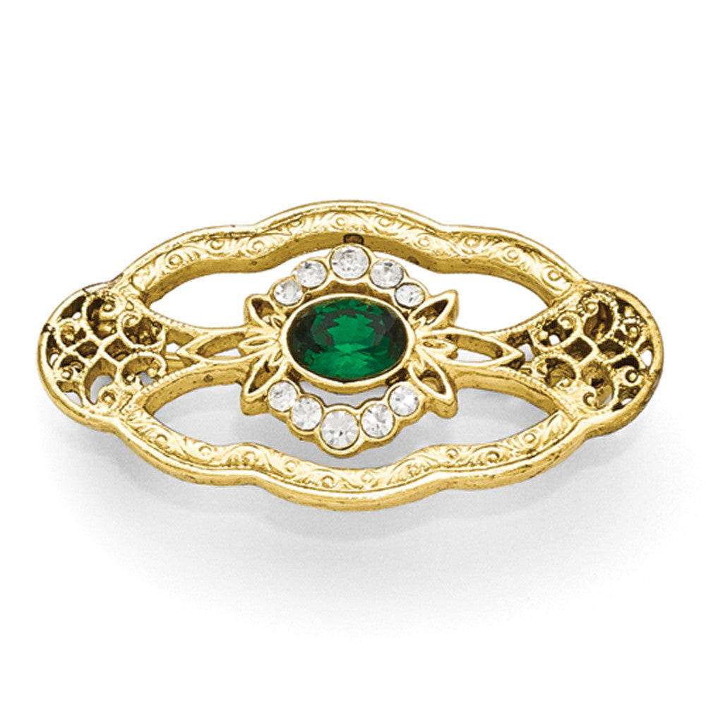 Gold Tone Downton Abbey Green Crystal Floret Fashion Pin