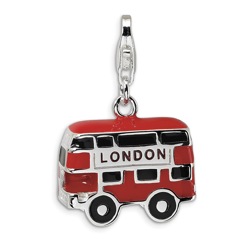 925 Silver 3D Red Enameled London Double Decker Bus Dangle Charm