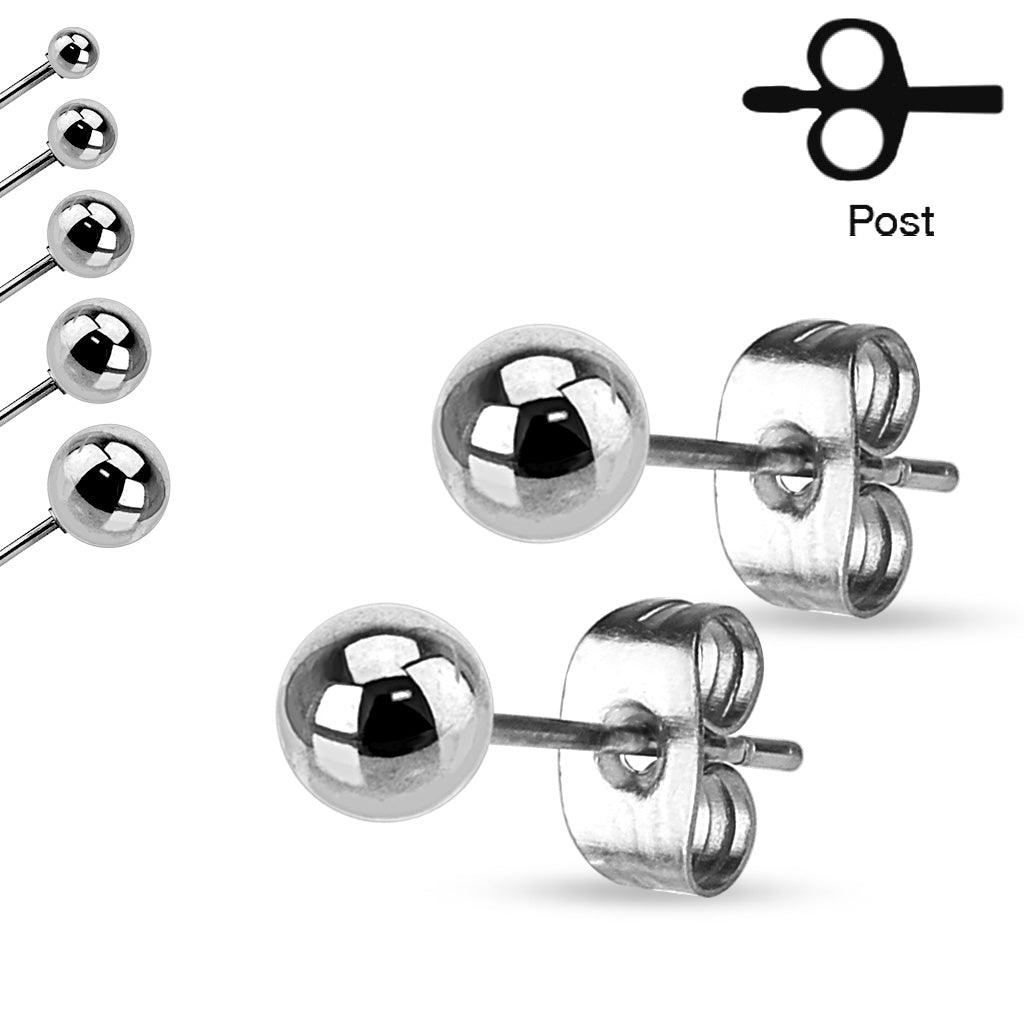 316L Stainless Steel Ball Stud Earrings 3mm to 7mm Sizes