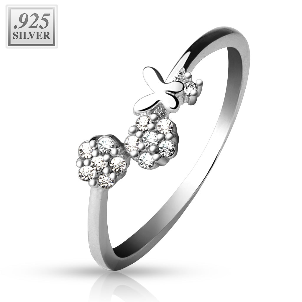 925 Sterling Silver CZ Spring Flower Butterfly Toe Ring