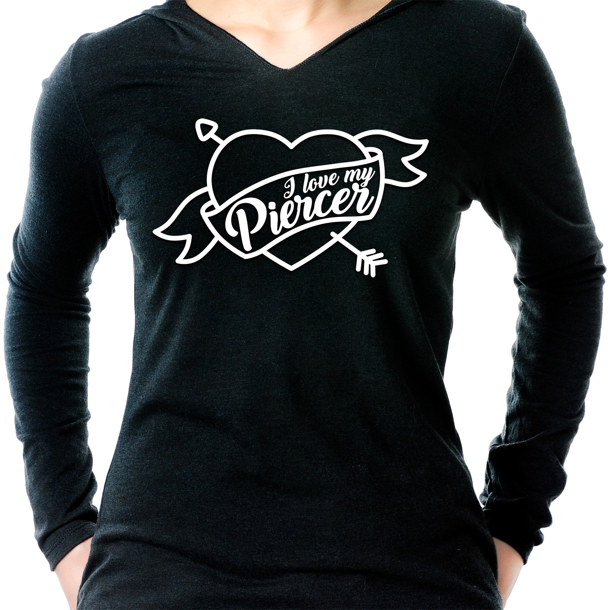 I Love My Piercer Black Tapered Long Sleeve Hoodie