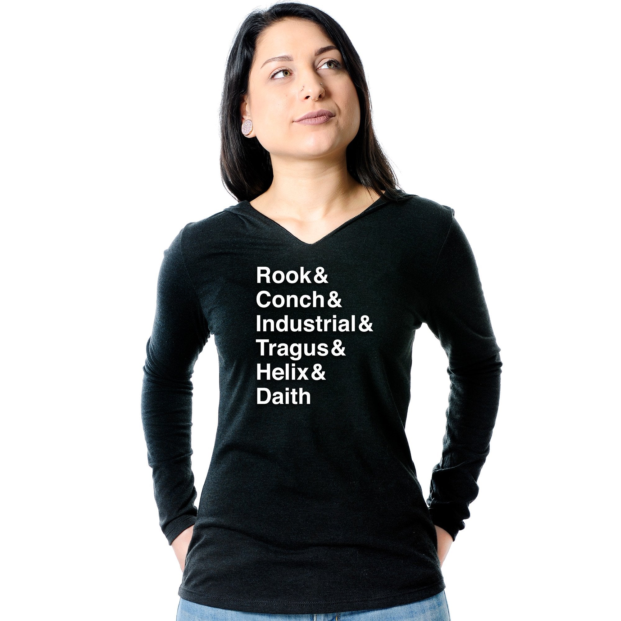 Rook & Conch & Industrial & Tragus & Helix & Daith Tapered Long Sleeve Hoodie