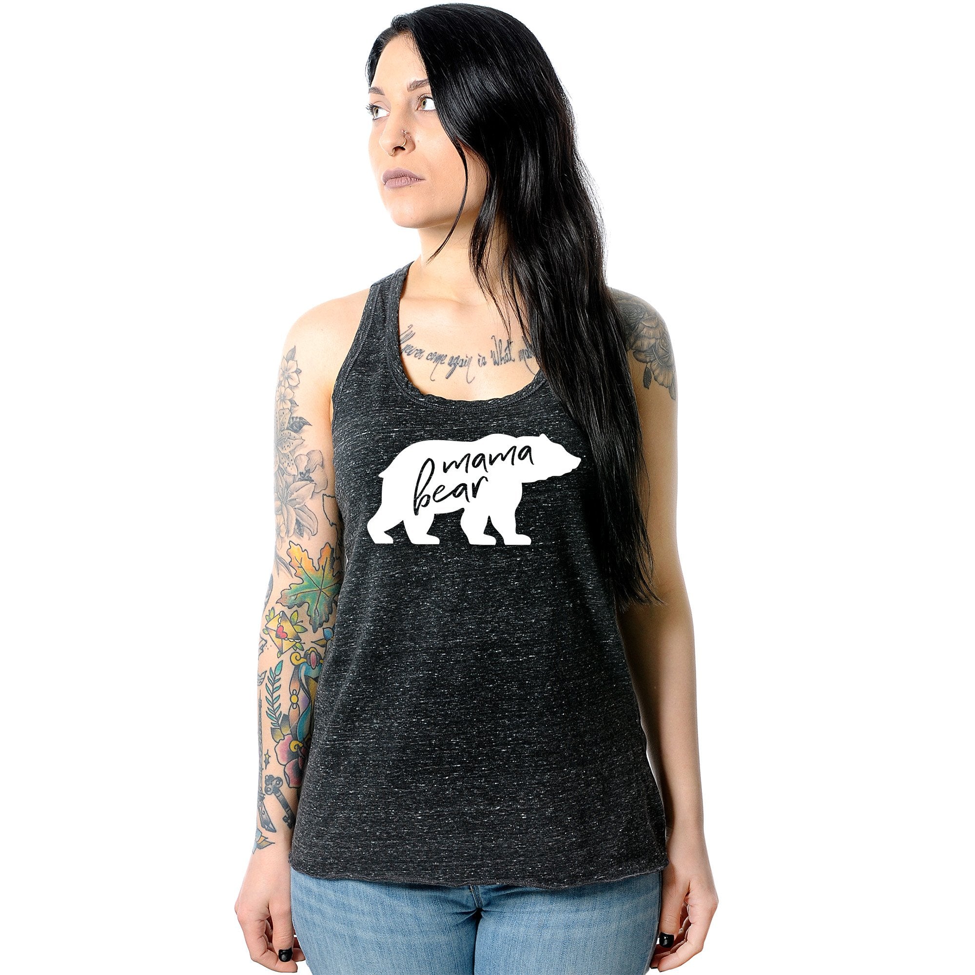 Mama Bear Black Gray Cosmic Twist Back Tank Top