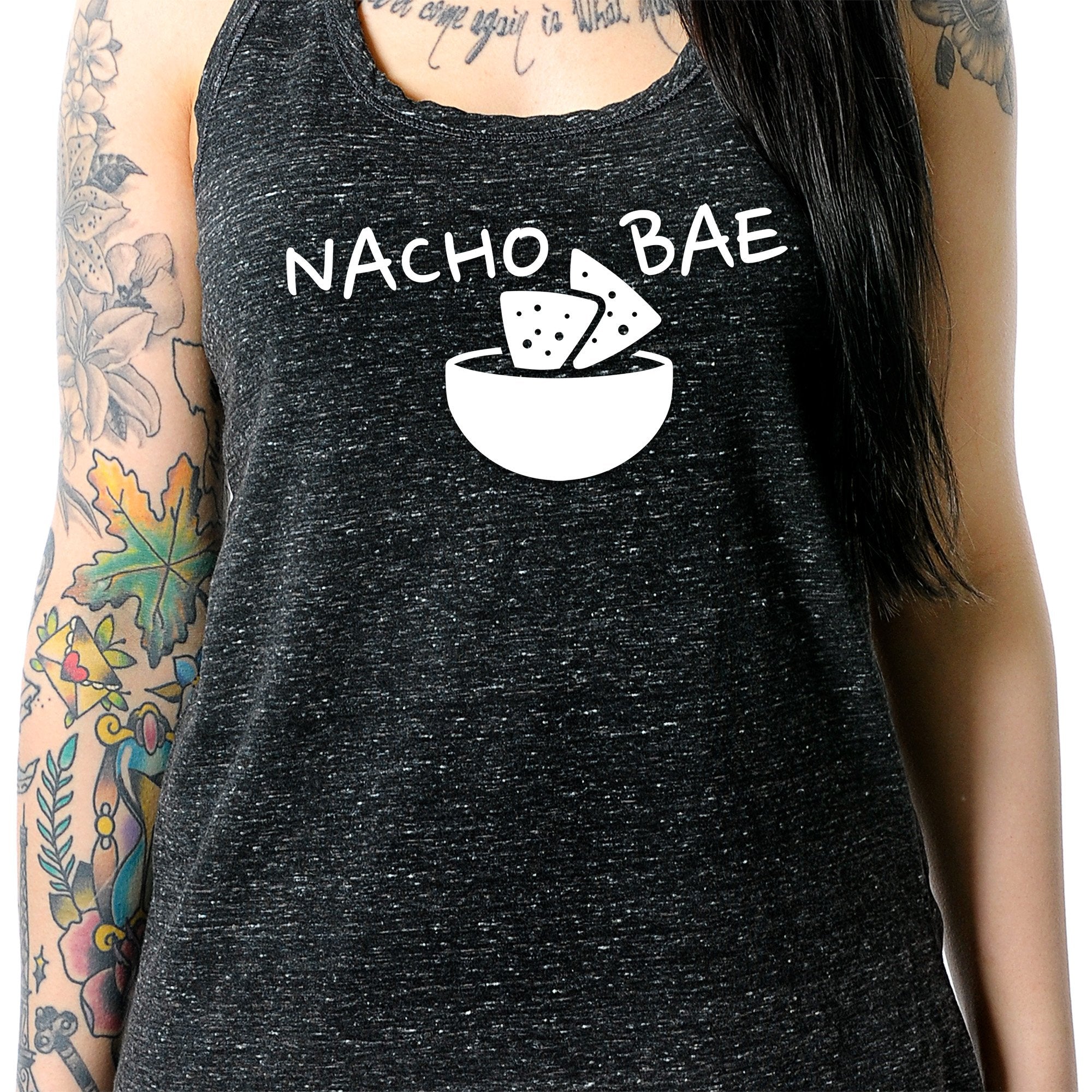 Nacho Bae Black Gray Cosmic Twist Back Tank Top