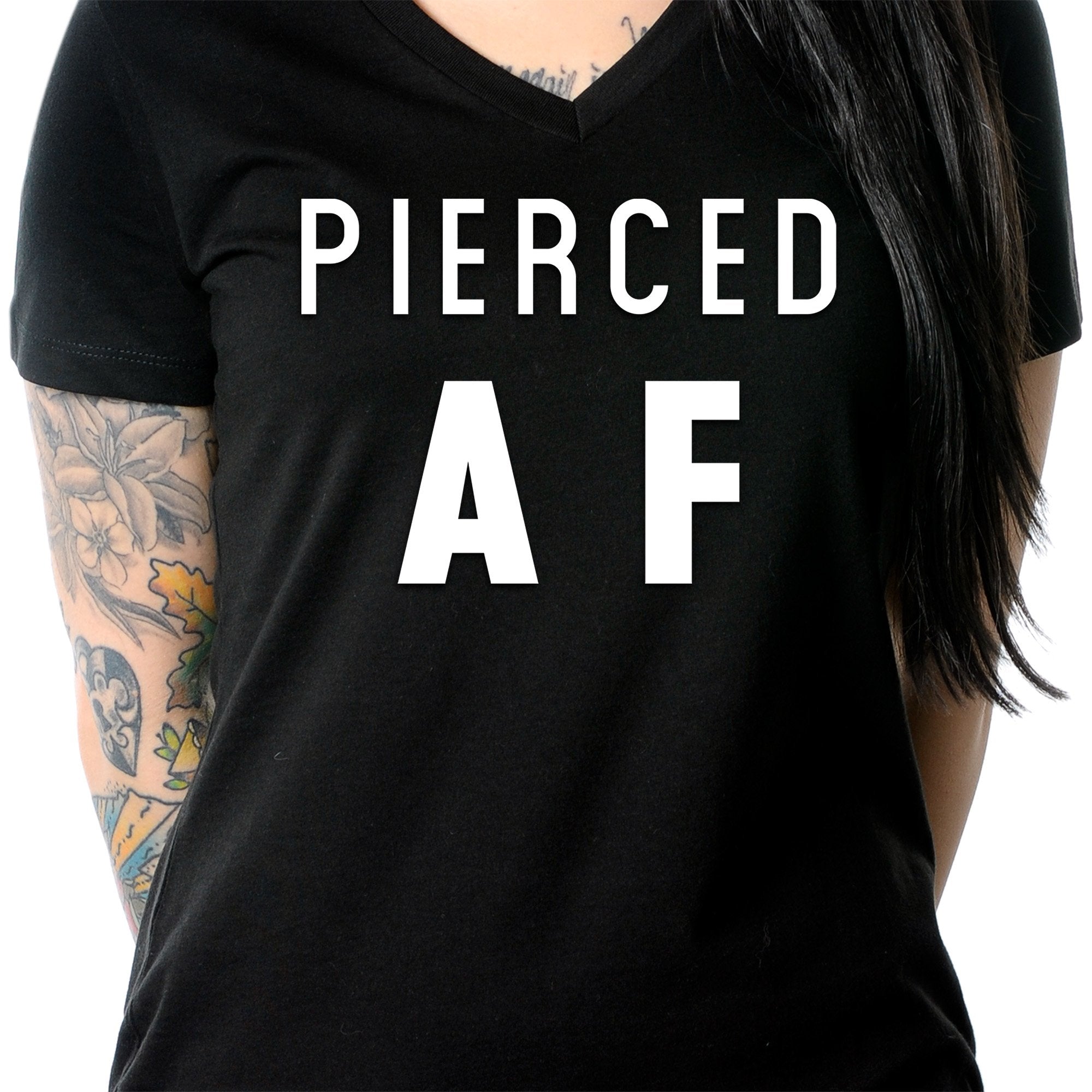 Pierced AF Black Tapered V-Neck Tee Shirt
