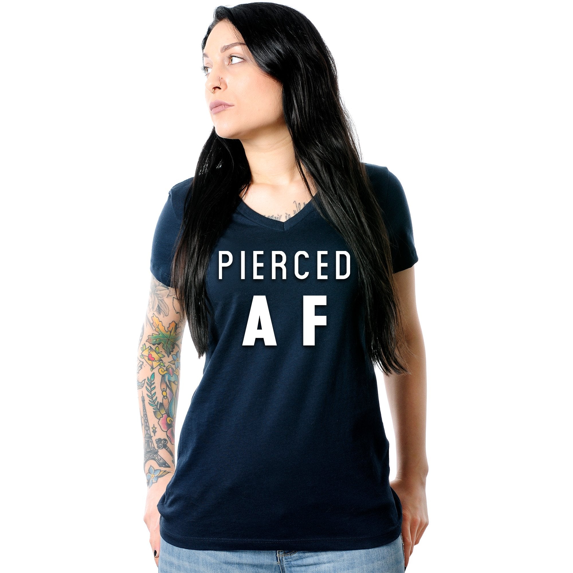 Pierced AF Black Tapered V-Neck Tee Shirt