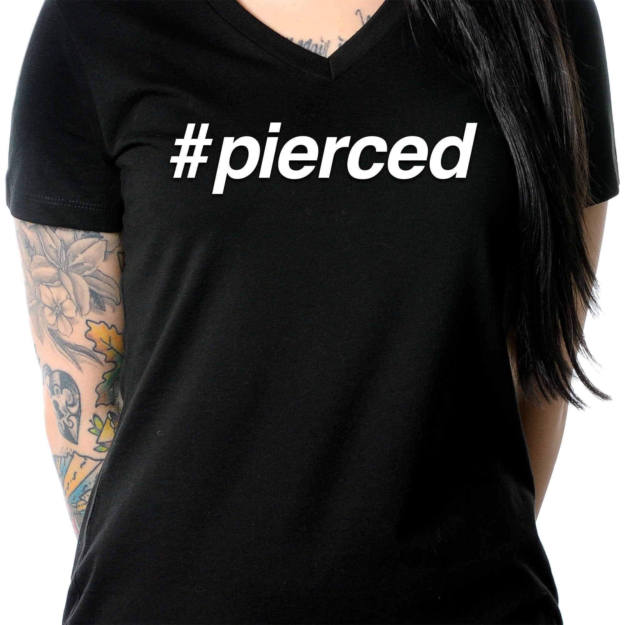 hashtag pierced Black Tapered V-Neck Tee Shirt