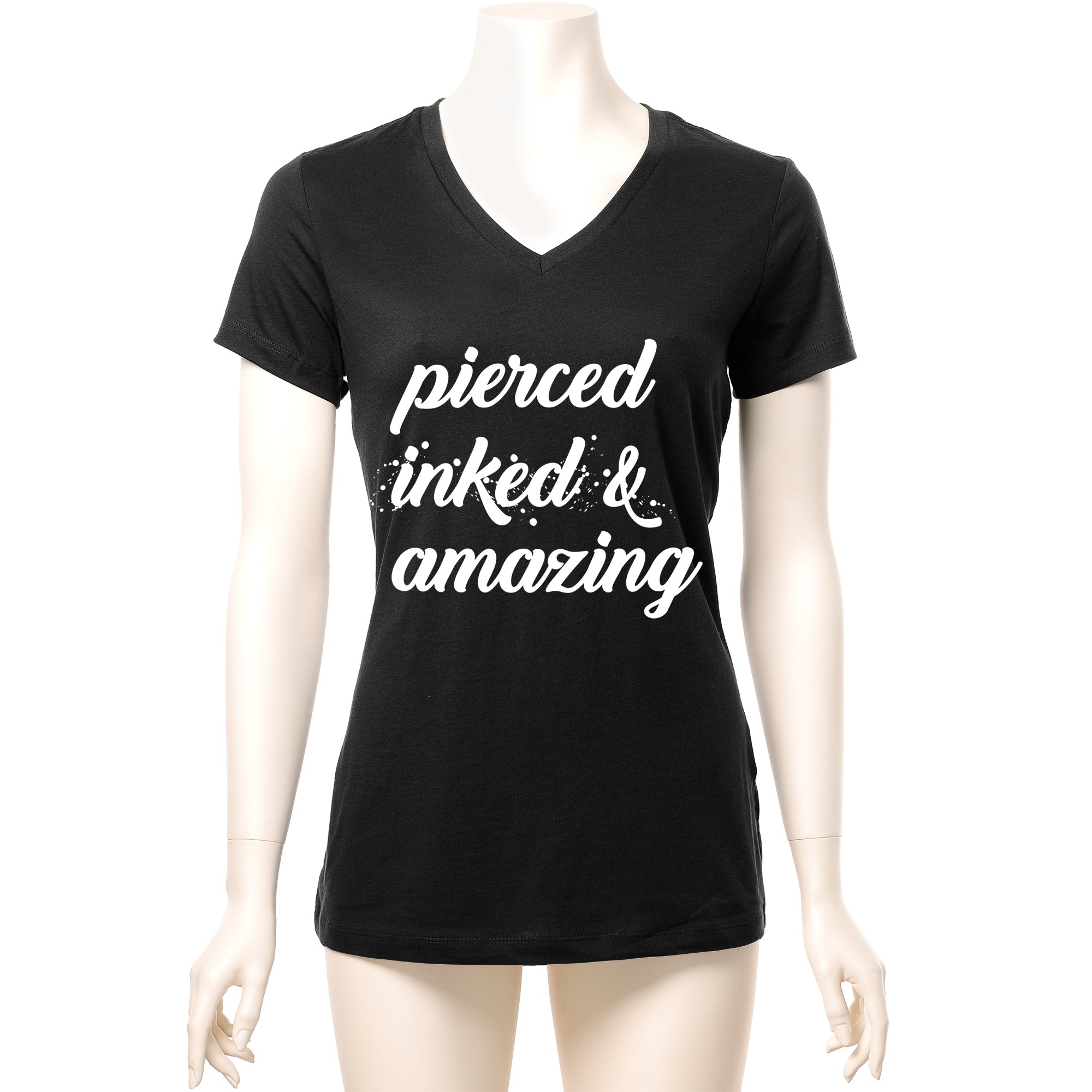 Pierced Inked & Amazing Black Tapered V-Neck Tee Shirt