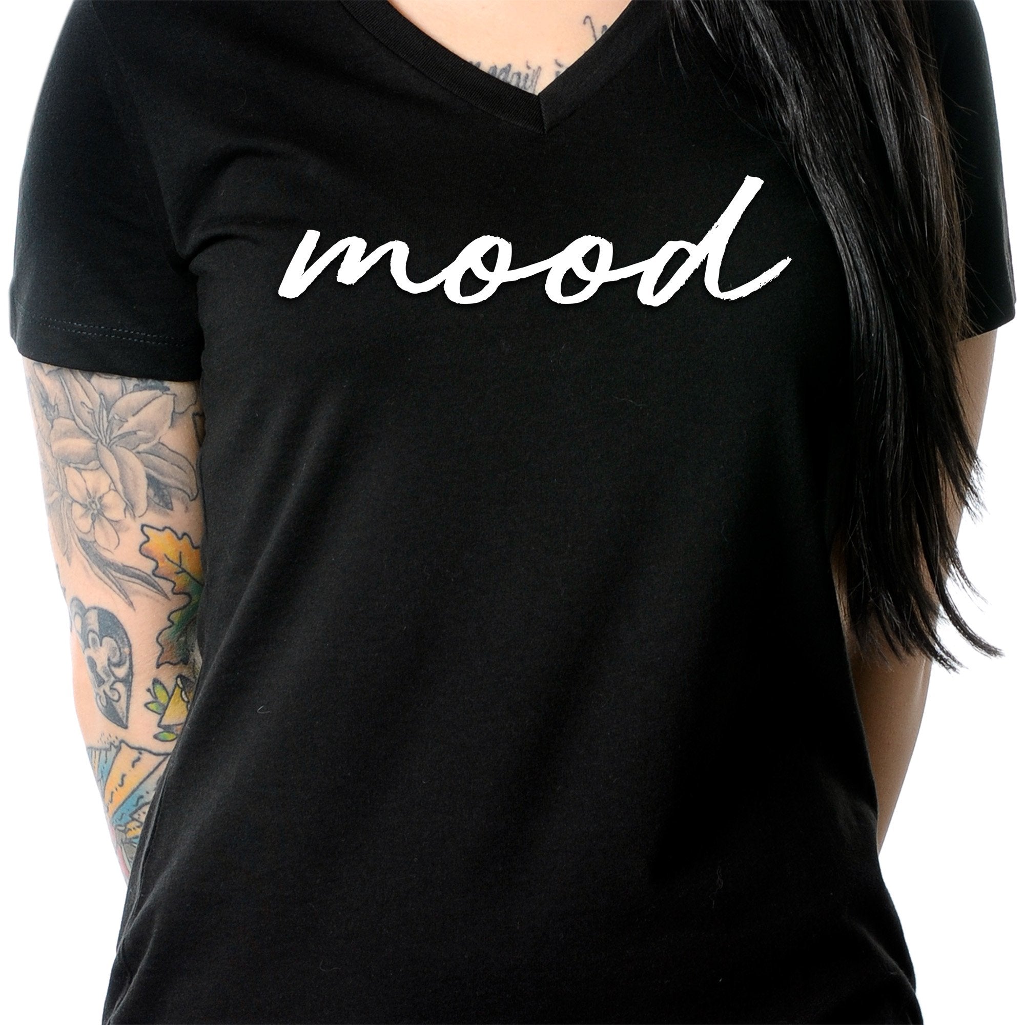 Mood Black Tapered V-Neck Tee Shirt