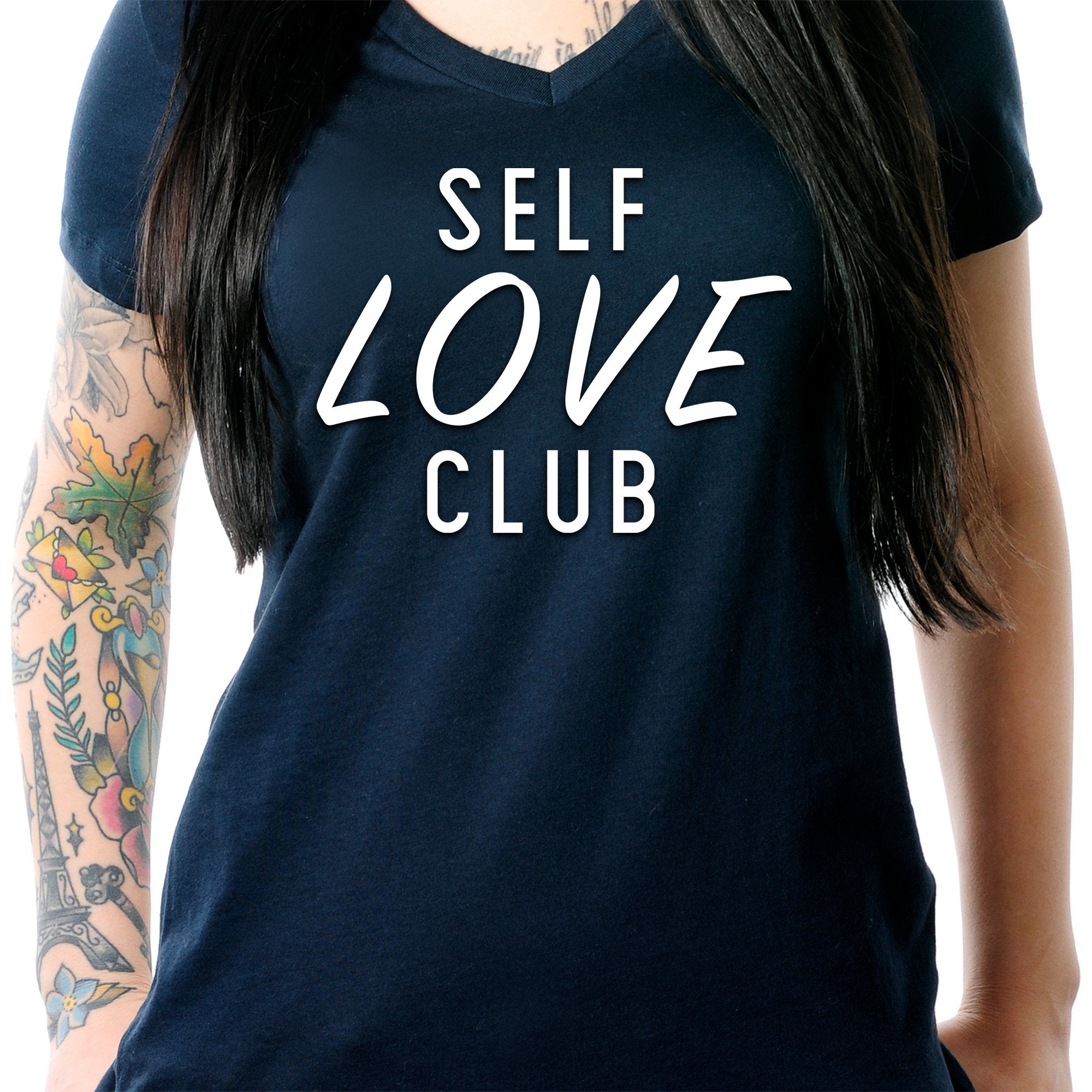 Self Love Club Black Tapered V-Neck Tee Shirt