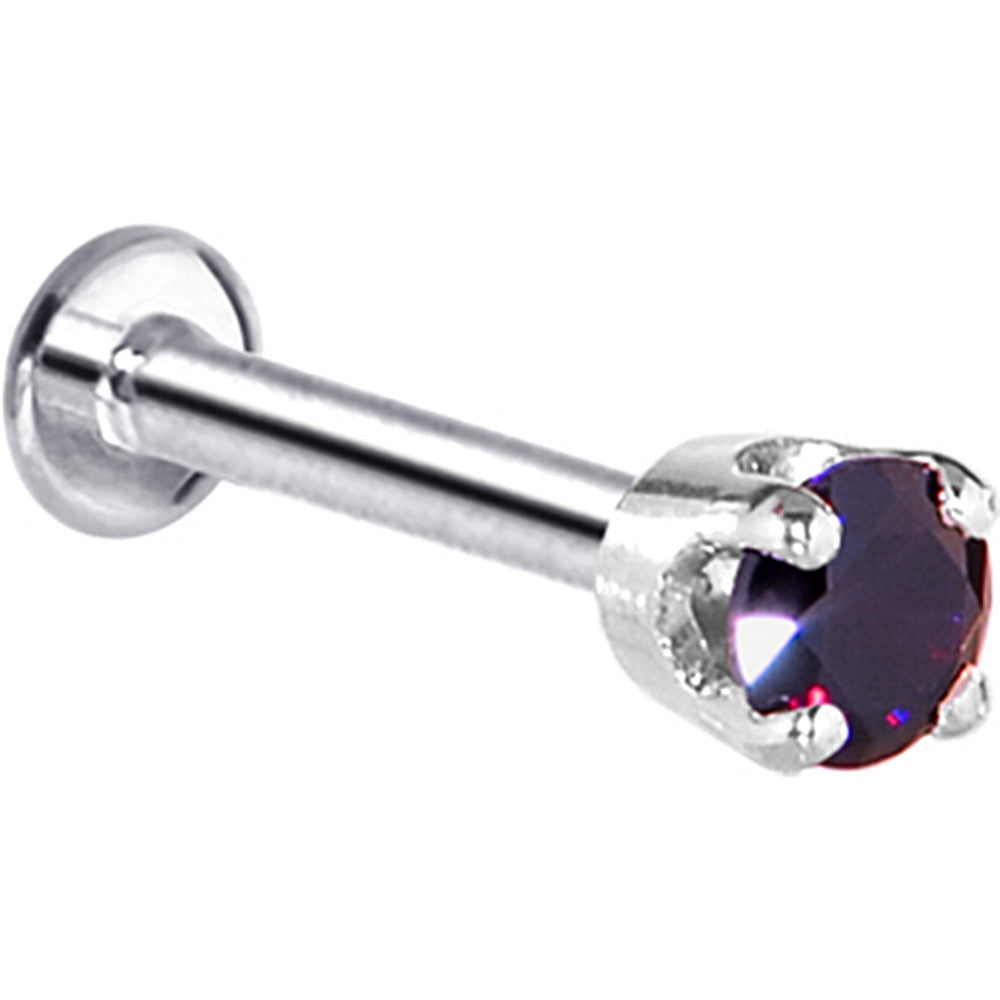 16 Gauge Solid 14KT White Gold 3mm Amethyst Cubic Zirconia Tragus Earring Stud