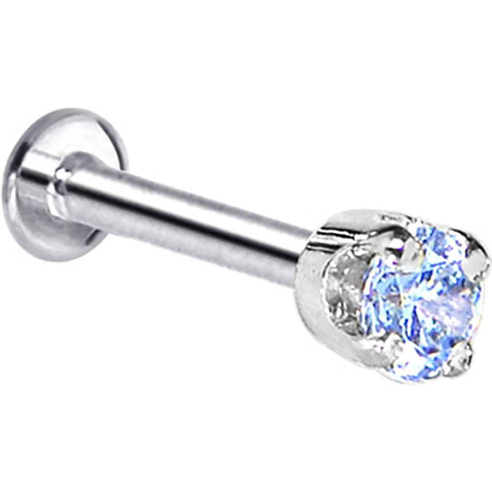 16G Solid 14K White Gold 3mm Plexi Blue Cubic Zirconia Tragus Earring Stud