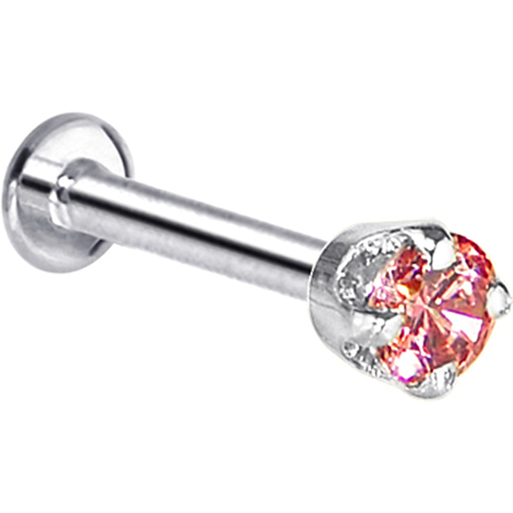 16G Solid 14K White Gold 3mm Salmon Cubic Zirconia Tragus Earring Stud