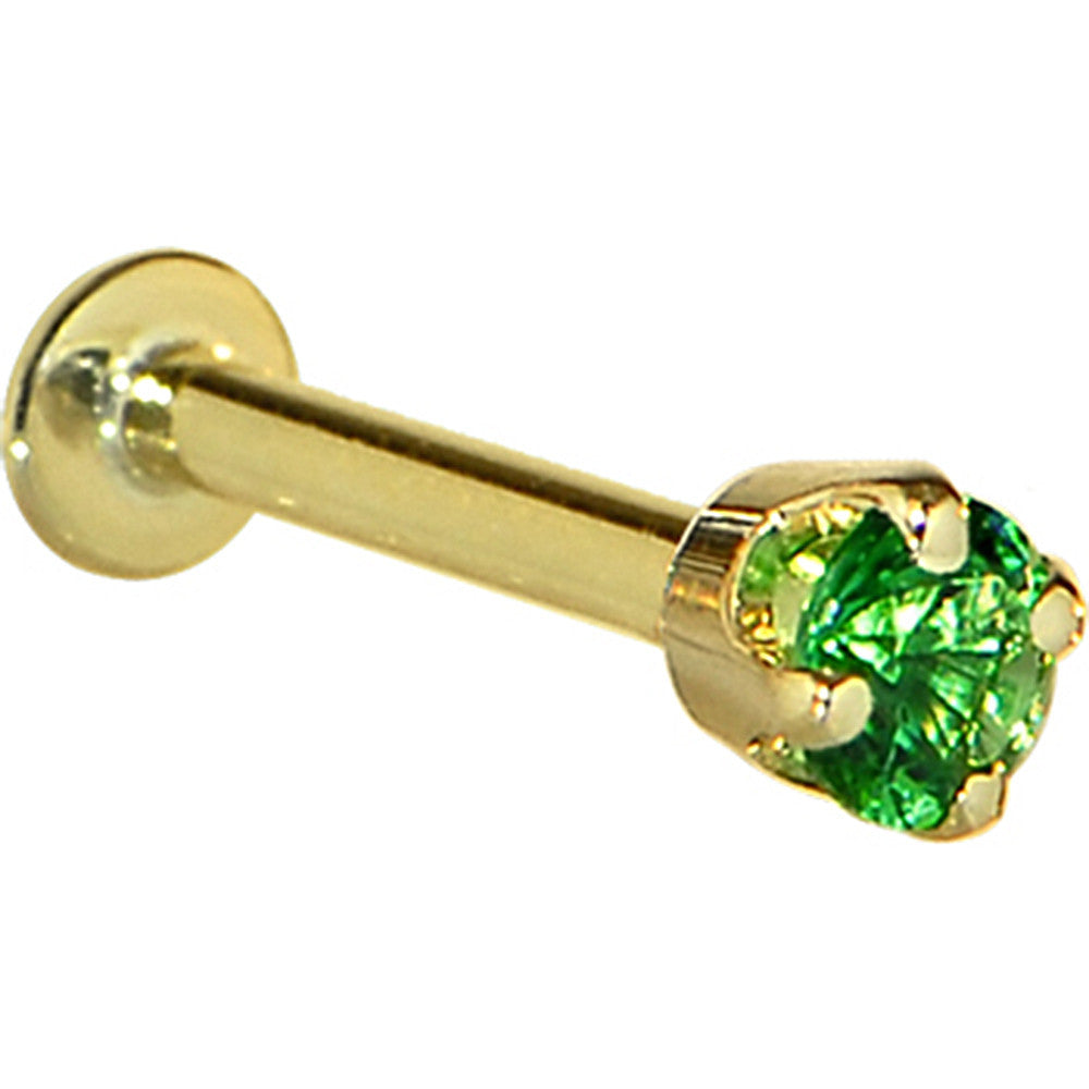 16G Solid 14K Yellow Gold 3mm Green Cubic Zirconia Tragus Earring Stud