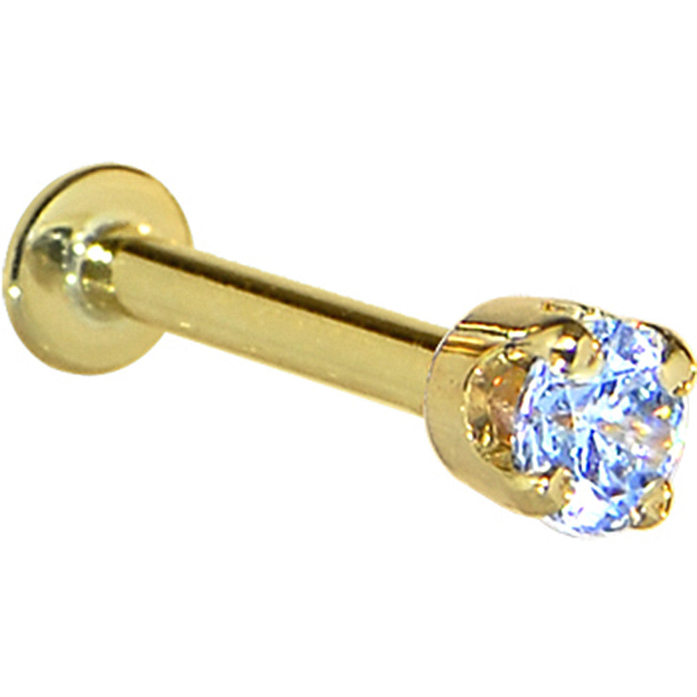 16G Solid 14K Yellow Gold 3mm Plexi Blue Cubic Zirconia Tragus Earring Stud
