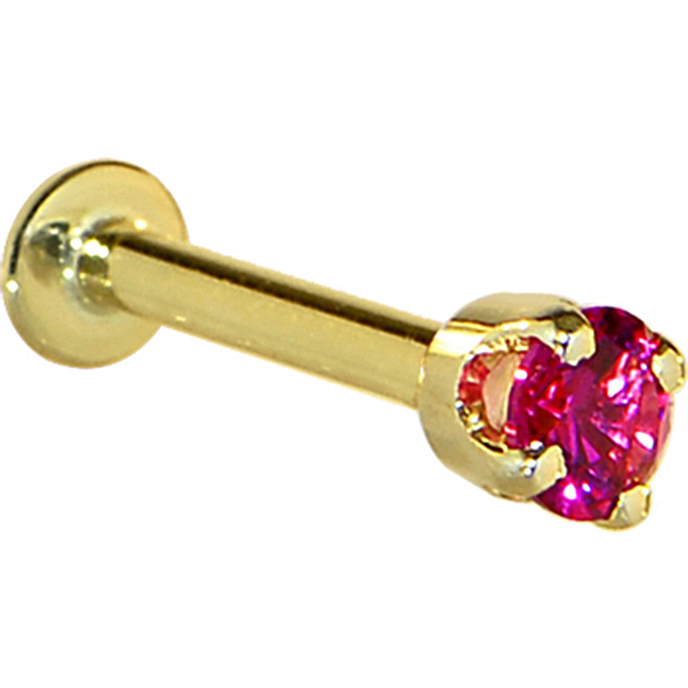 16G Solid 14K Yellow Gold 3mm Red Cubic Zirconia Tragus Earring Stud