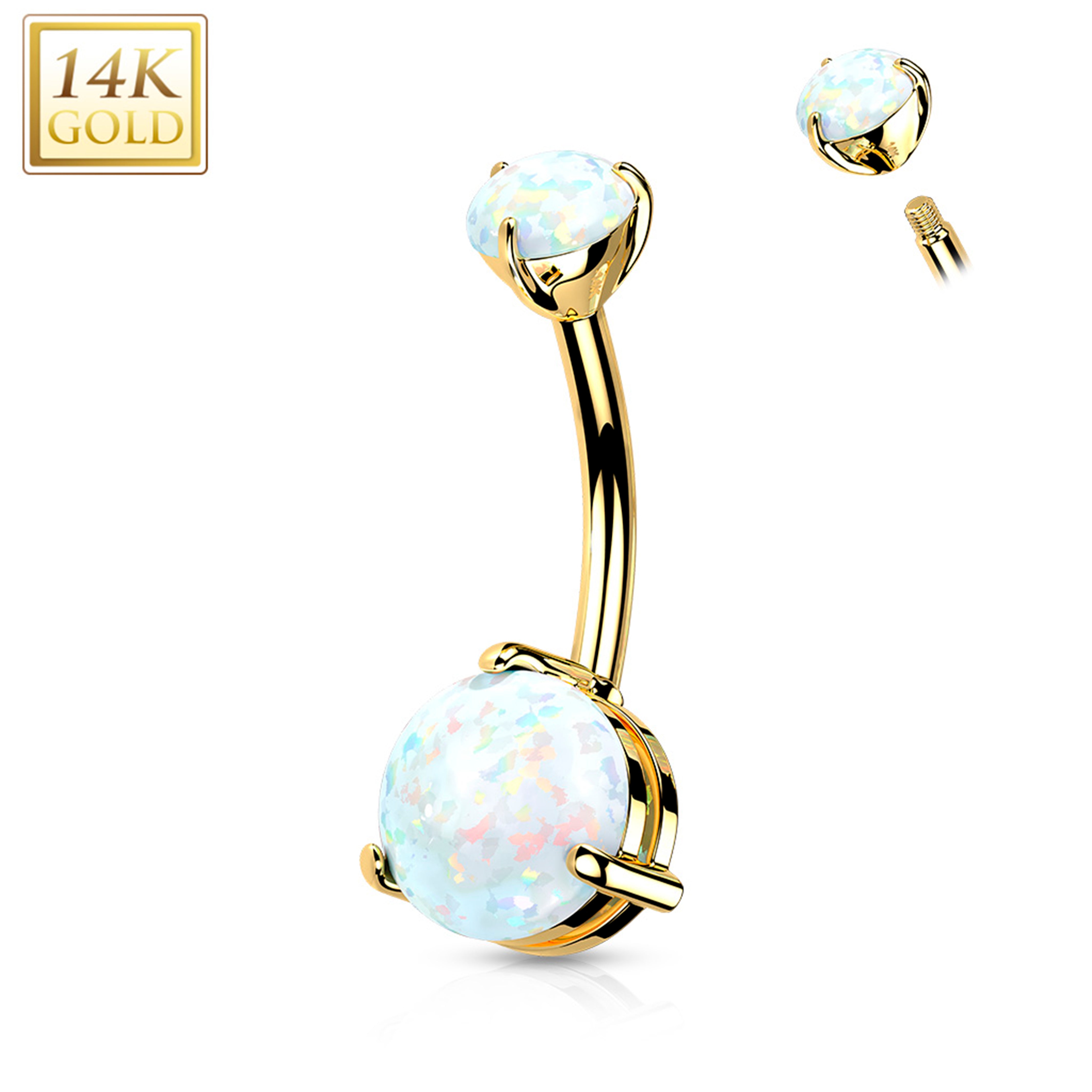 14k Solid Yellow Gold Double Prong Set Synthetic Opal Belly Ring