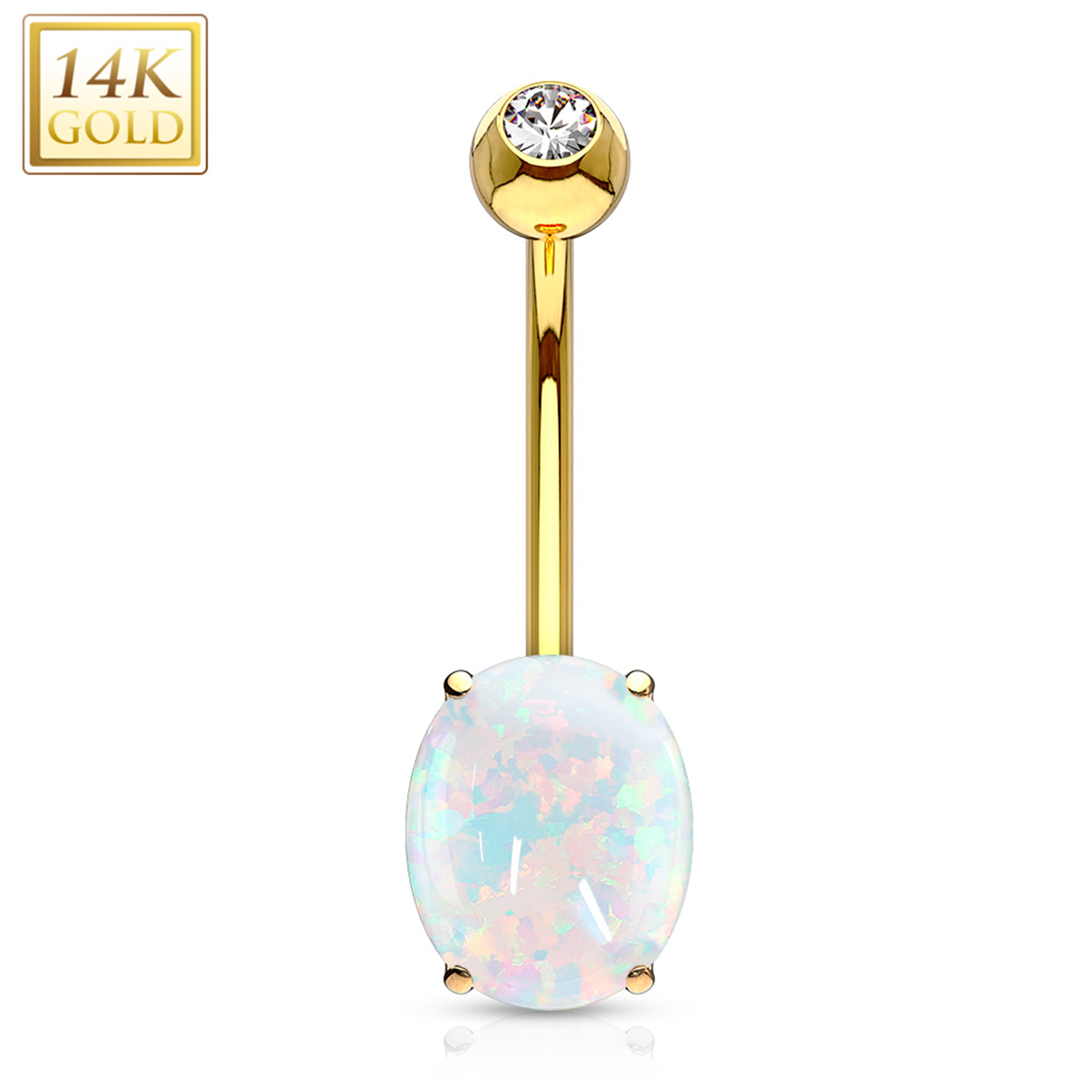 14k Solid Yellow Gold 8mm Oval Synthetic Opal Belly Ring