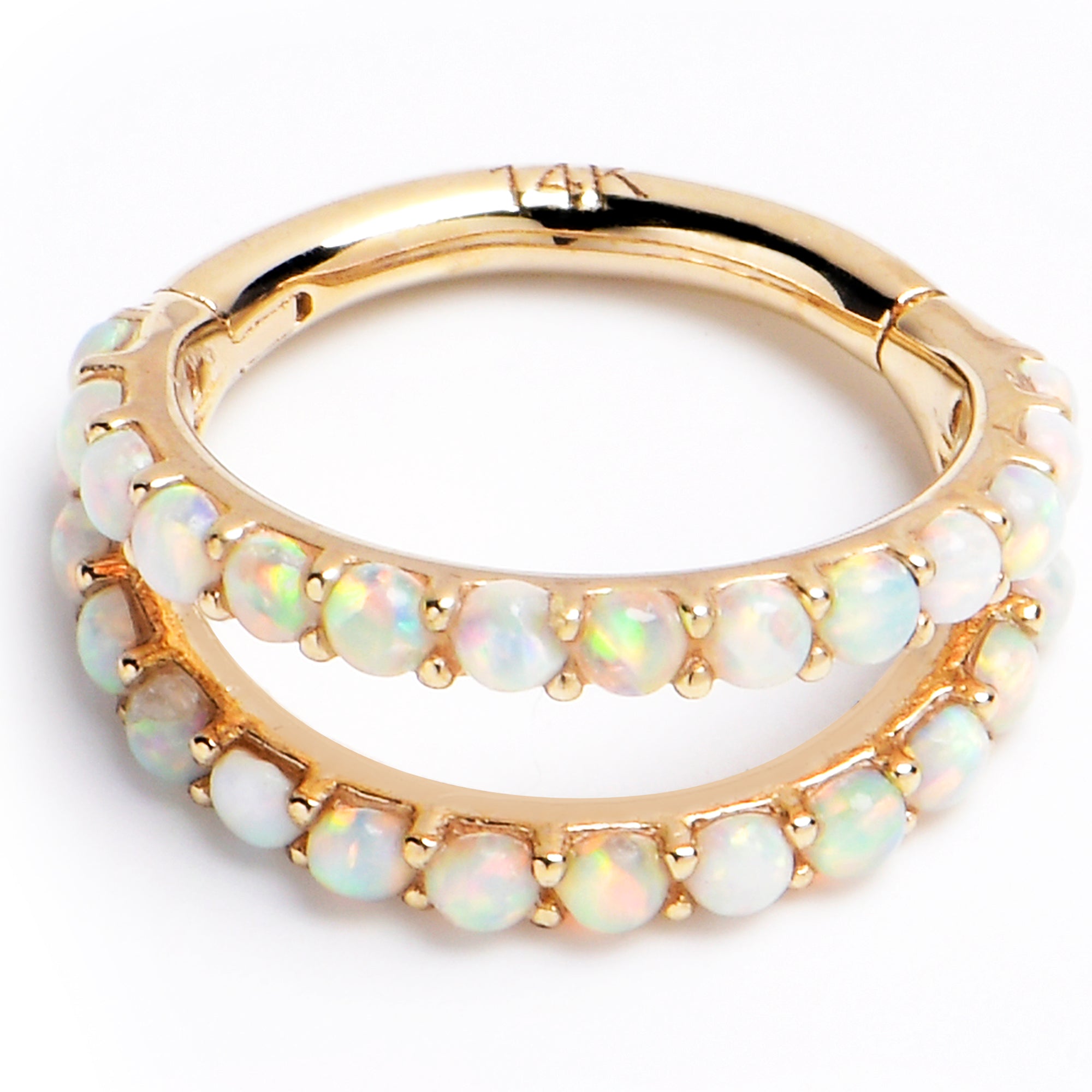 16G 5/16 Solid 14K Yellow Gold Synthetic Opal Hinged Segment Ring