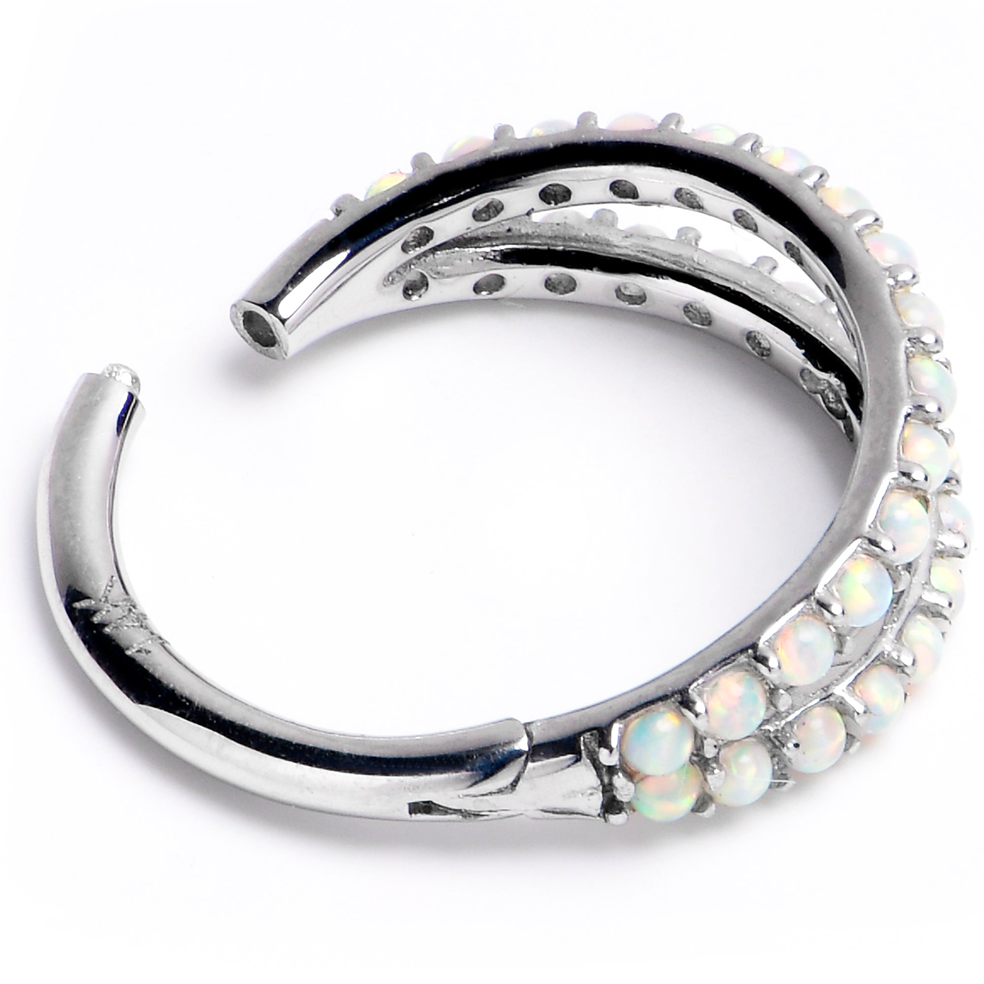 16G 3/8 Solid 14K White Gold Synthetic Opal Hinged Segment Ring