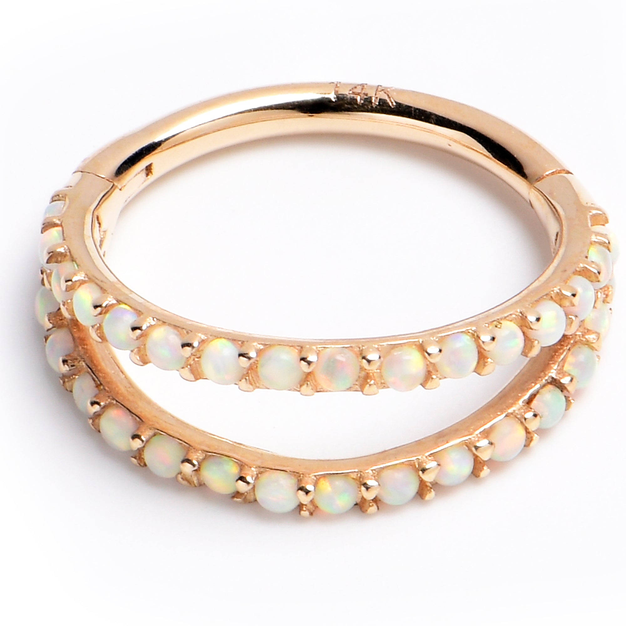 16G 3/8 Solid 14K Yellow Gold Synthetic Opal Hinged Segment Ring