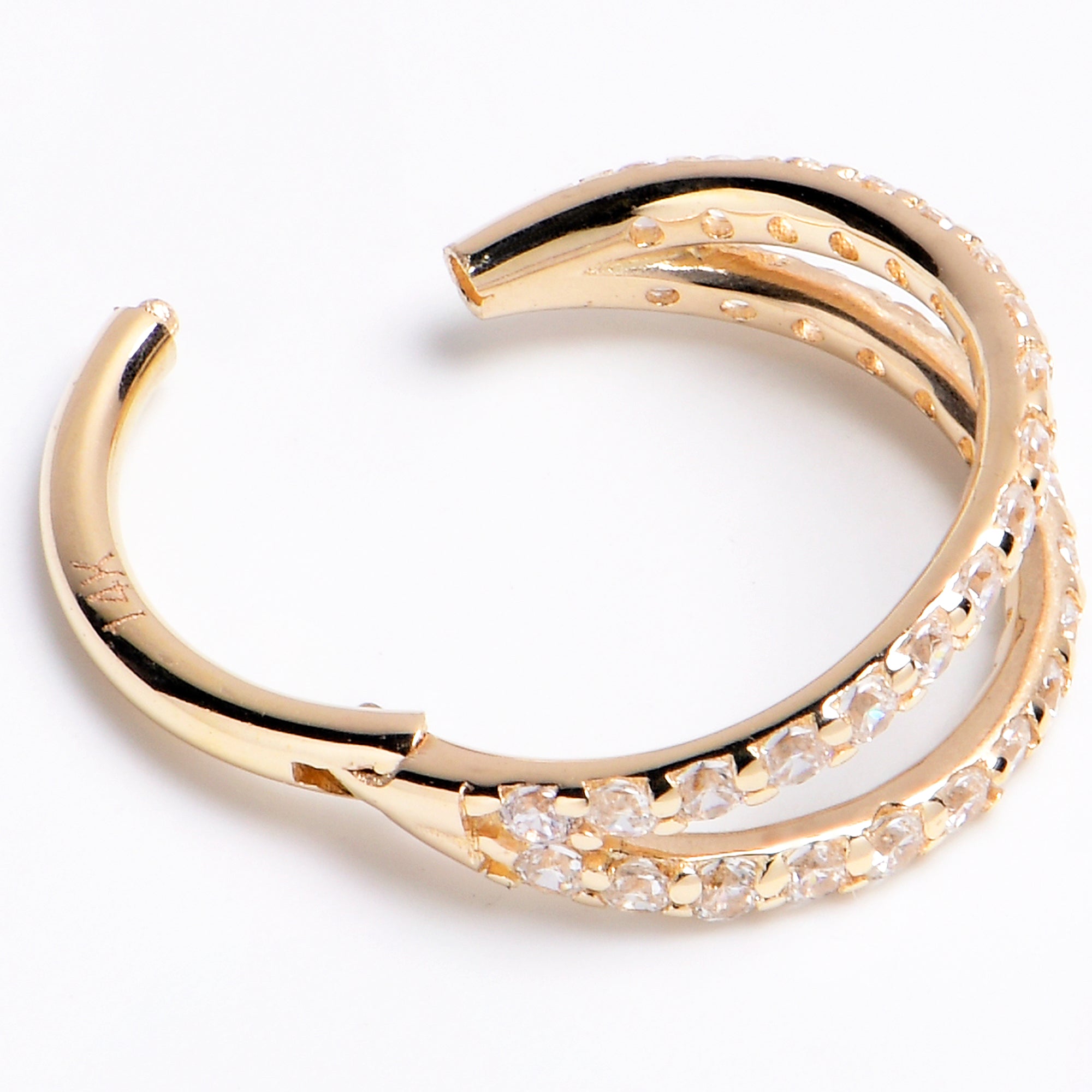 16G 3/8 Solid 14K Yellow Gold Clear CZ Gem Hinged Segment Ring