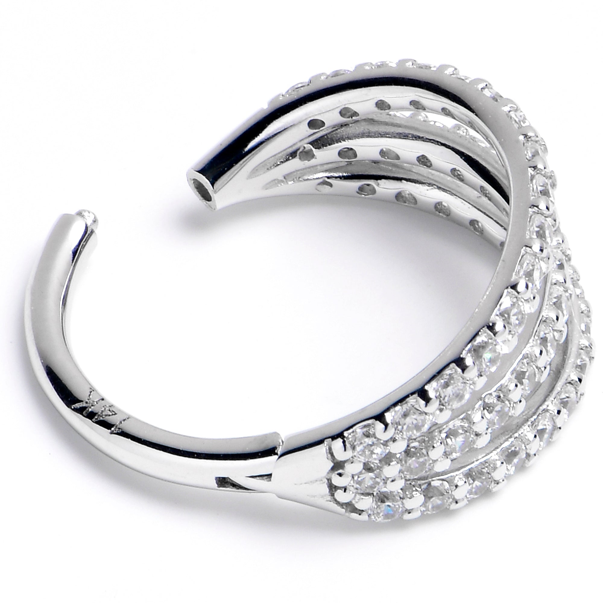 16G 3/8 Solid 14K White Gold Clear CZ Gem Row Hinged Segment Ring