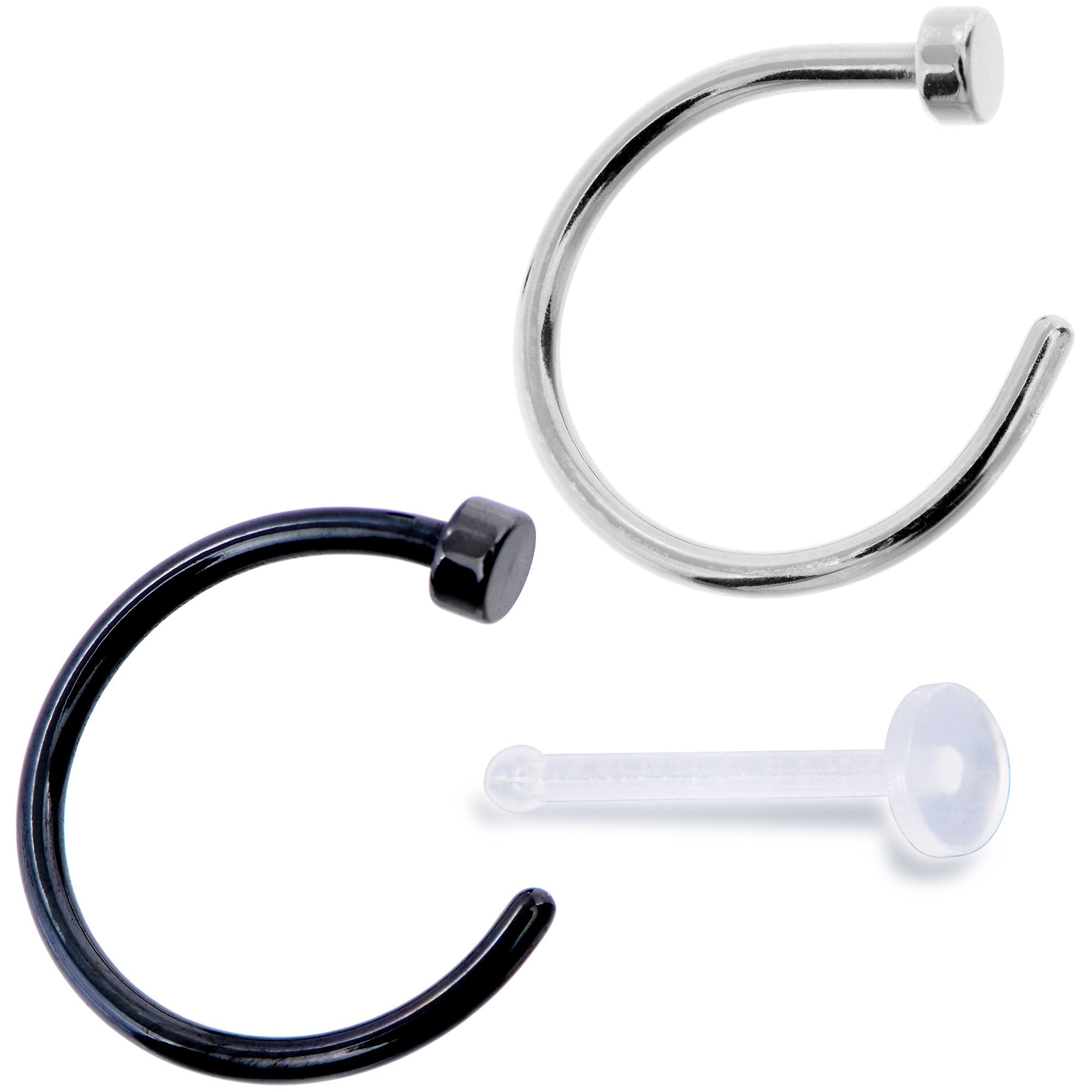 20G 5/16 Pack Set of 3 Assorted Stainless Steel Nose Hoop Rings