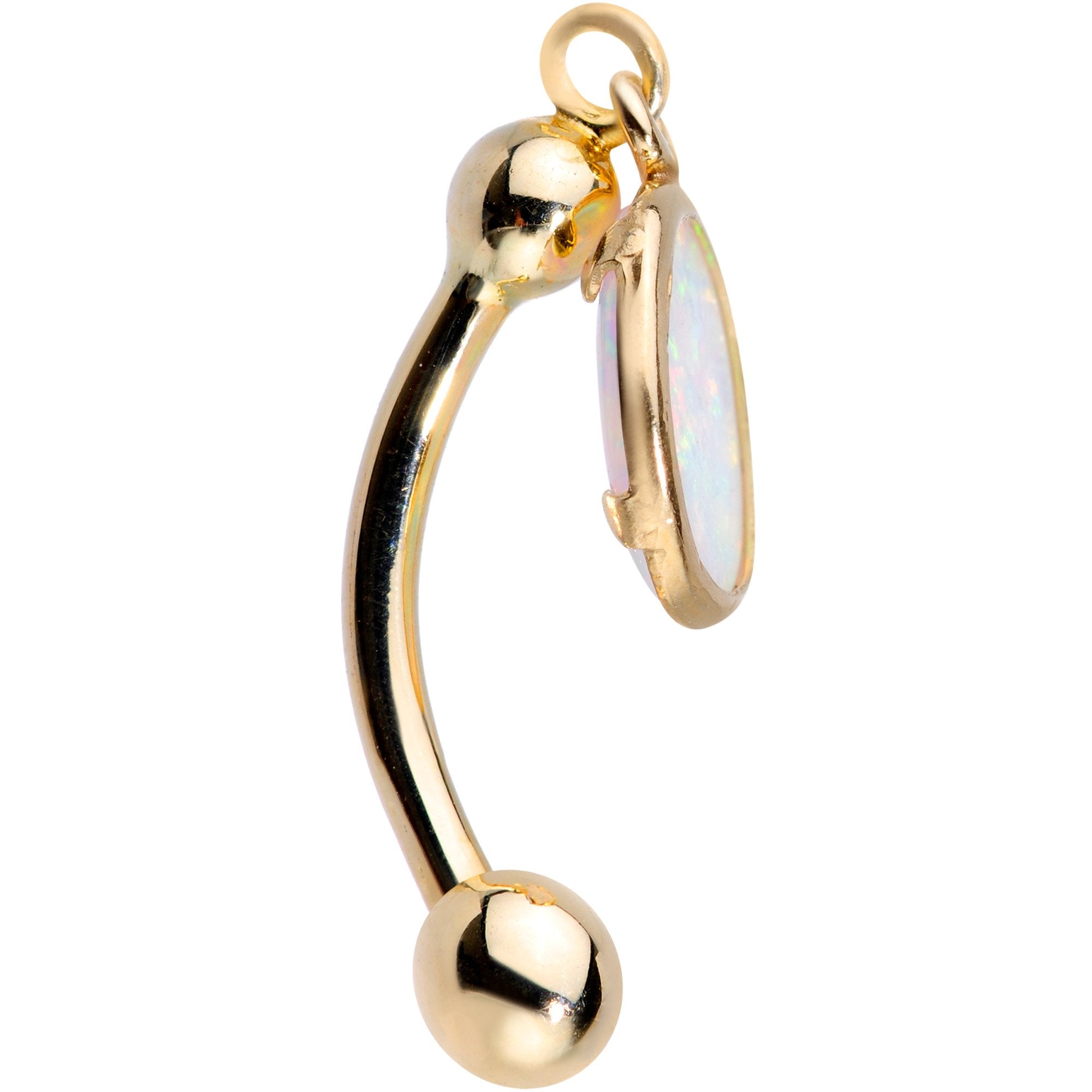 14K Gold Handcrafted White Faux Opal Reversible Dangle Belly Ring